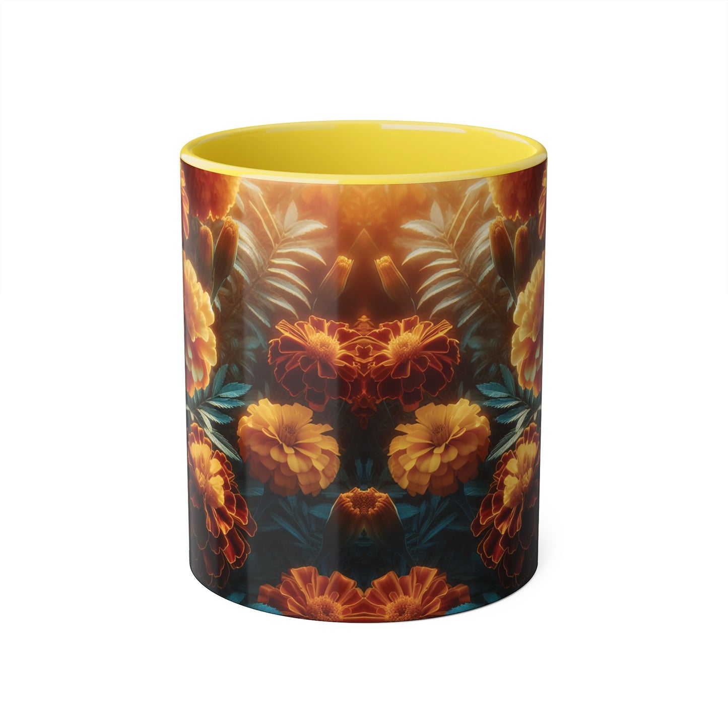 Orange Marigolds Accent Mug, Floral Coffee Cup, Botanical Tea Mug, Nature Lover Gift, Garden Theme Kitchen Decor