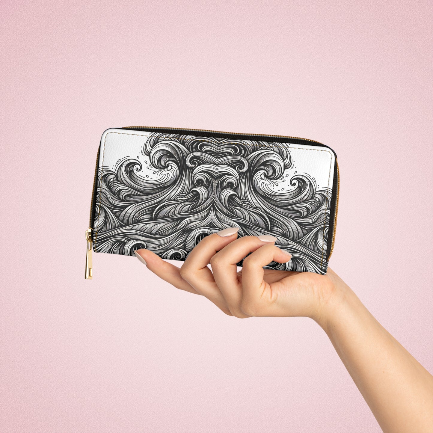 Zipper Wallet with Monochrome Energy Waves