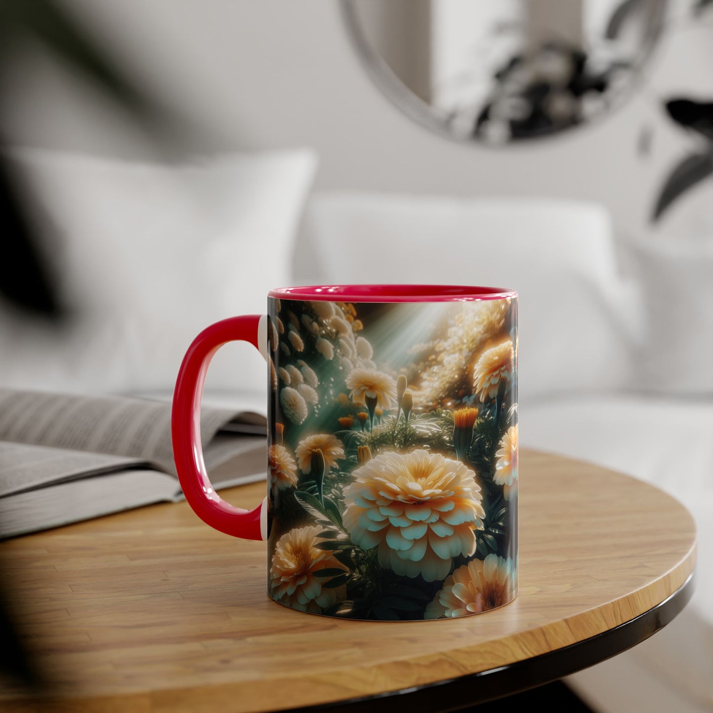 Vanilla Marigolds Accent Mug, 11oz - Floral Coffee Cup, Tea Mug, Flower Lover Gift, Botanical Decor, Kitchen Drinkware