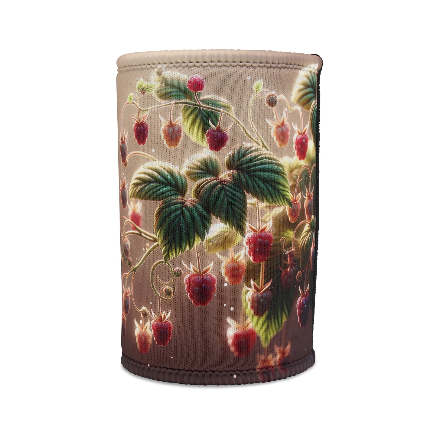 Raspberry Stubby Cooler, Drink Holder Sleeve for Cans and Bottles, Beverage Insulator, Summer Picnic Accessory, Fruit Pattern Gift