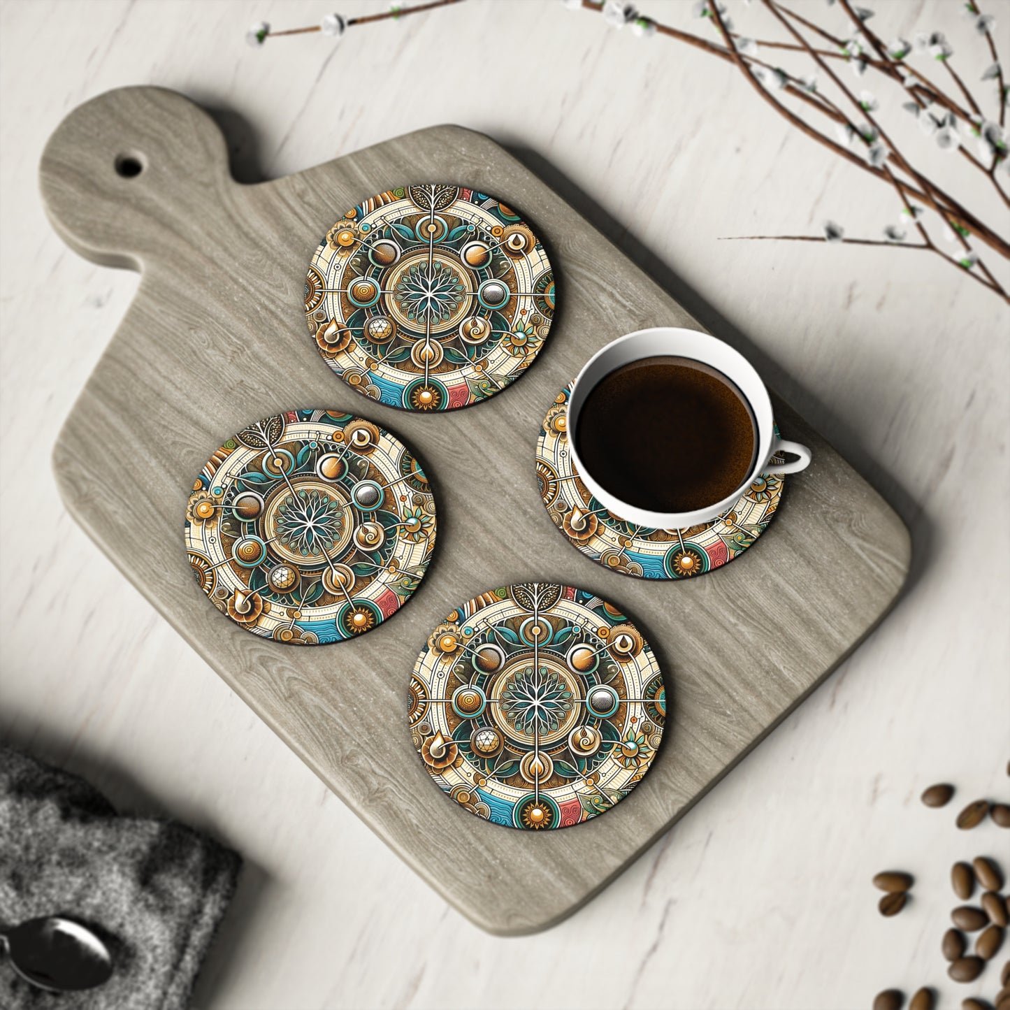 Life Symbol Coasters, Mandala Drink Mats, Sacred Geometry Home Decor, Spiritual Gift, Boho Table Accessories