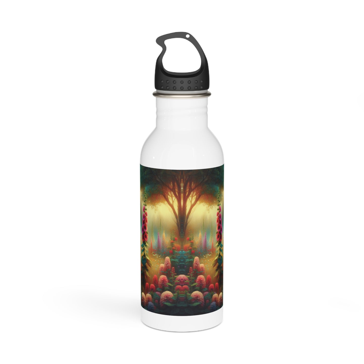 Stainless Steel Water Bottle - Hollyhocks design, Botanical Flower Lover Gift, Reusable Drinkware, Floral Water Bottle,