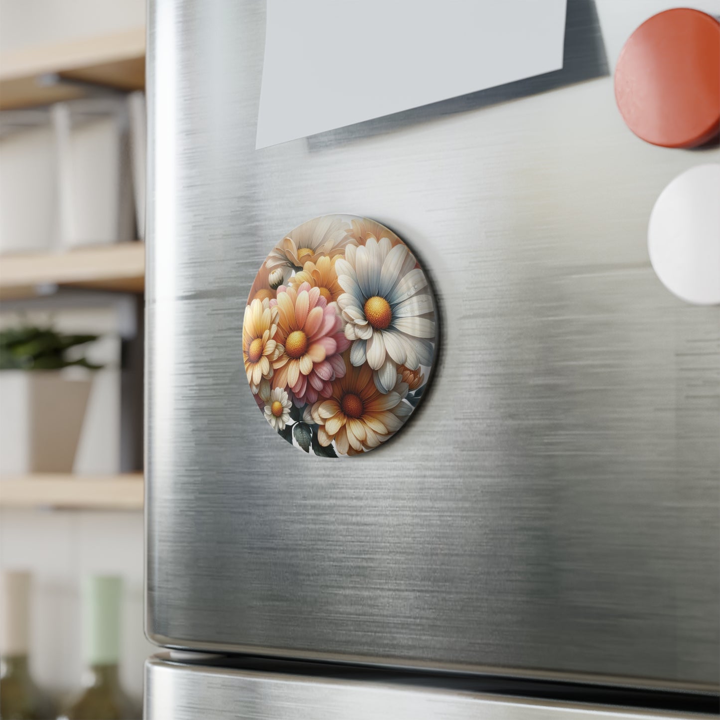 Floral Button Magnet - Round Decorative Magnets for Home & Office
