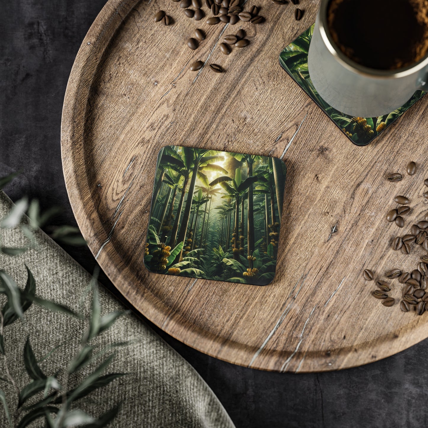 Banana Trees Coaster Set, Tropical Drink Coasters, Fruit Coaster Set, Summer Home Decor, Botanical Coasters