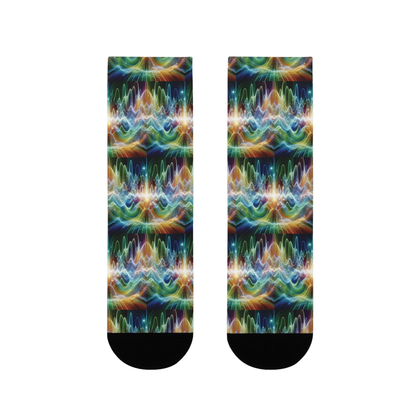 Vibrant Frequency Waves Design Sublimation Crew Socks - , Colorful Patterned Footwear, Unique Athletic Wear, Trendy Gift for Music Lovers,