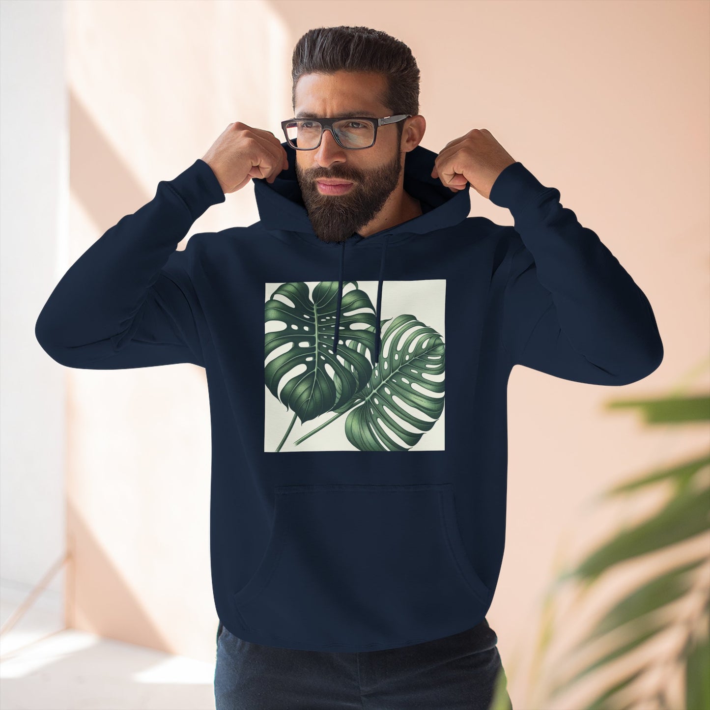 Tropical Fleece Hoodie - Monstera Leaf Design