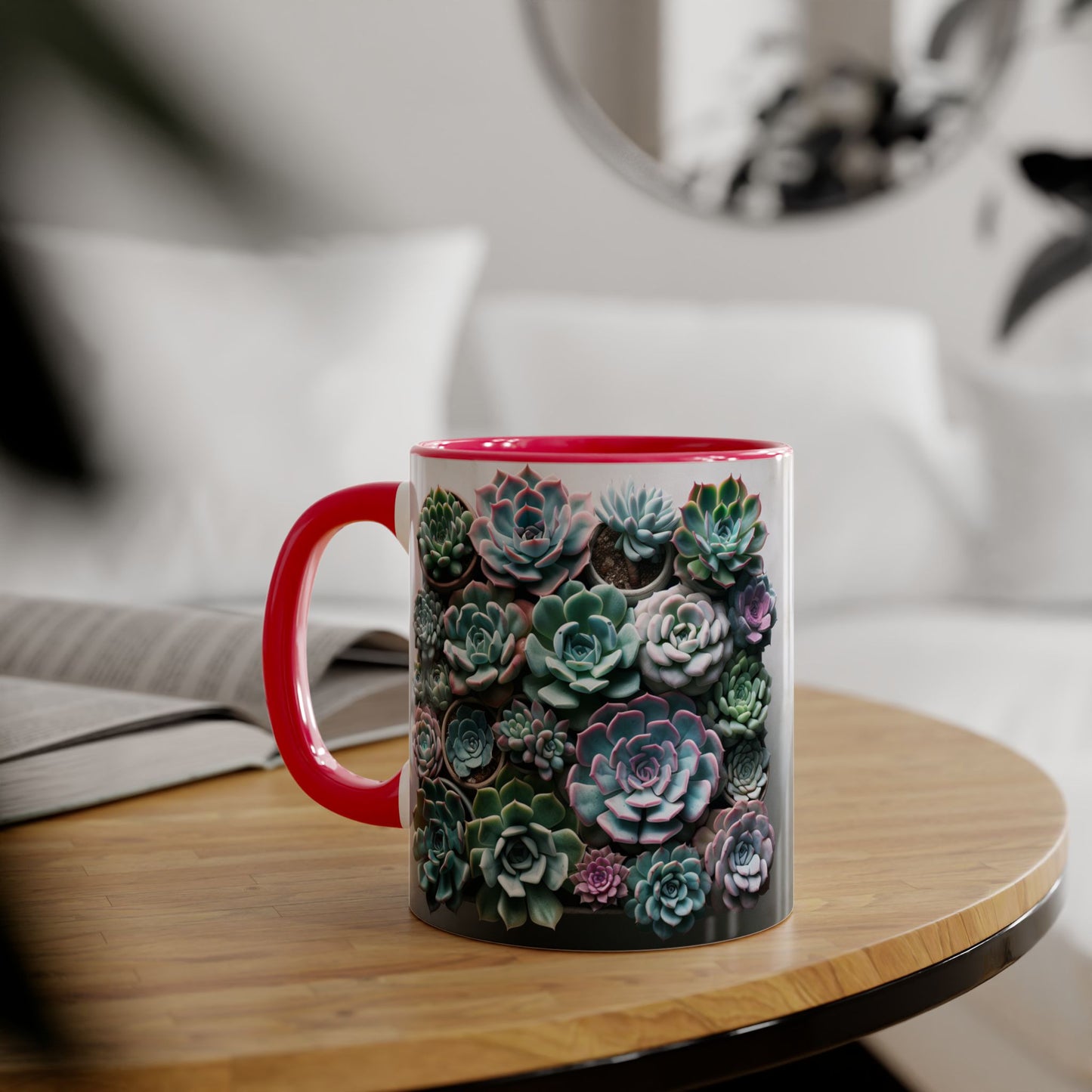 Succulent Garden Accent Mug, 11oz Succulent Coffee Mug, Floral Drinkware, Plant Lover Gift, Unique Home Decor