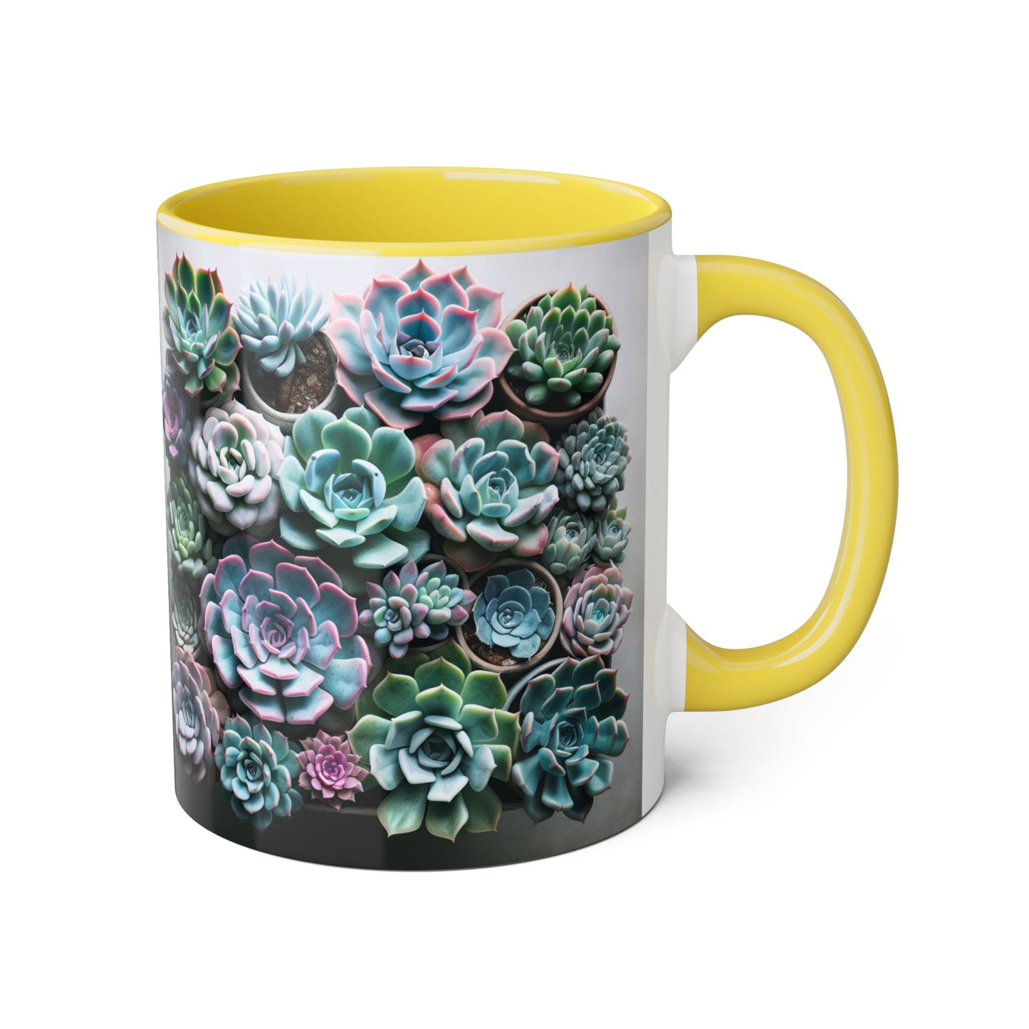 Succulent Garden Accent Mug, 11oz Succulent Coffee Mug, Floral Drinkware, Plant Lover Gift, Unique Home Decor