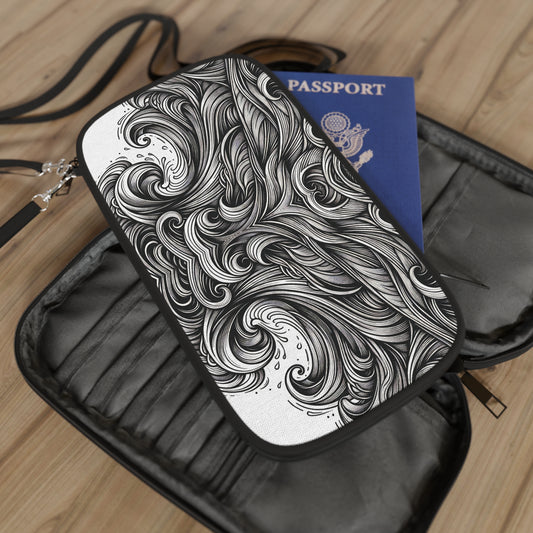 Passport Wallet - Monochrome Energy Wave Travel Organizer