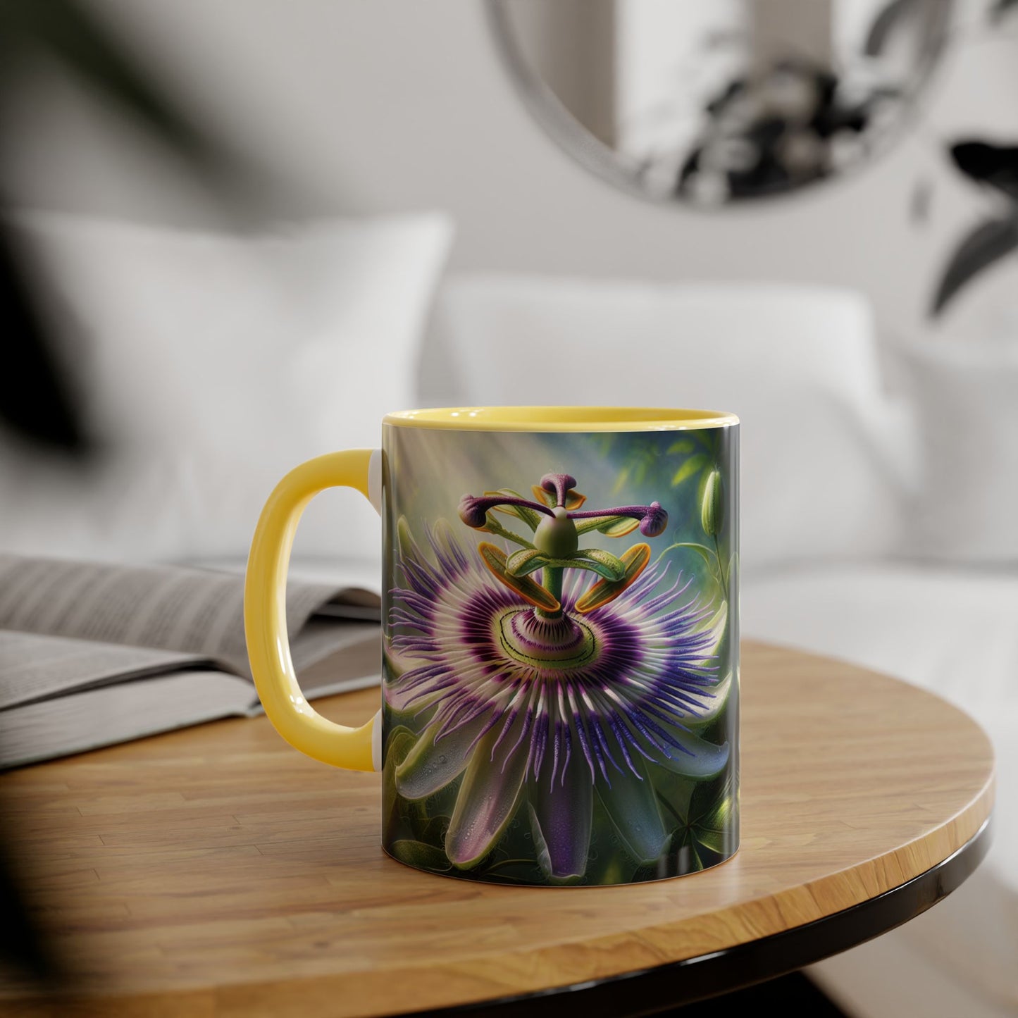 Passionflower Accent Mug, Floral Coffee Cup, Botanical Tea Mug, Nature Lover Gift, Mother's Day Gift, Gardening Mug