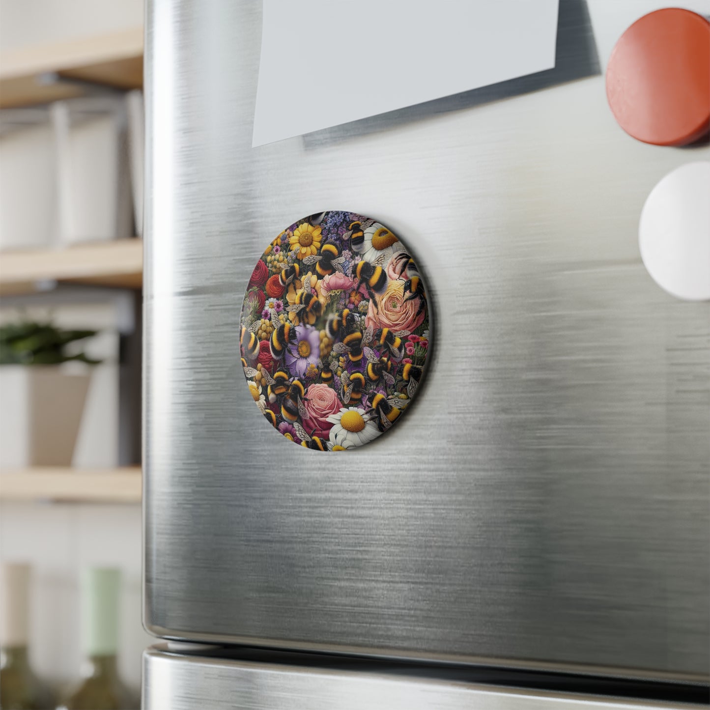 Vibrant Floral Bee Button Magnets - Set of 1 & 10