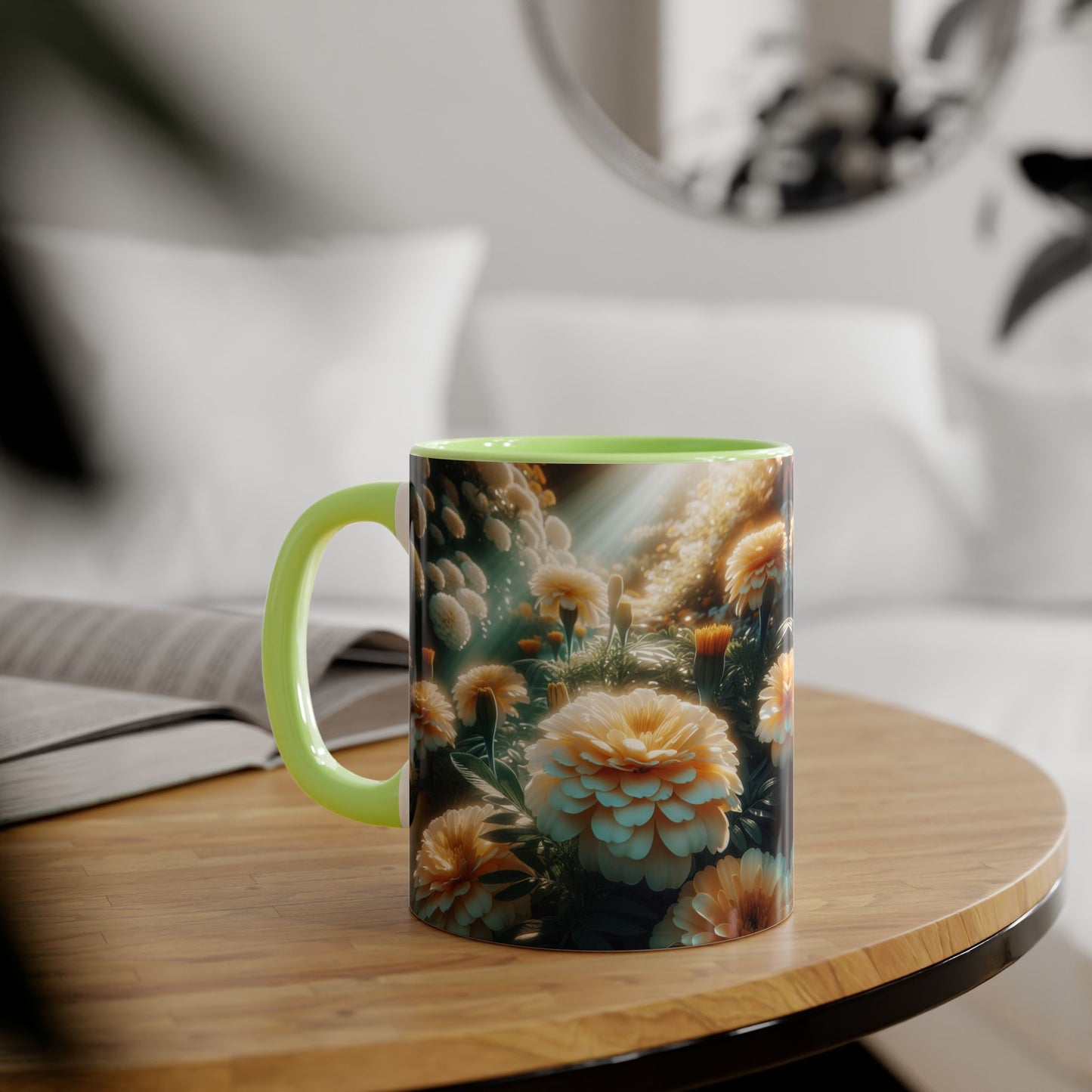 Vanilla Marigolds Accent Mug, 11oz - Floral Coffee Cup, Tea Mug, Flower Lover Gift, Botanical Decor, Kitchen Drinkware