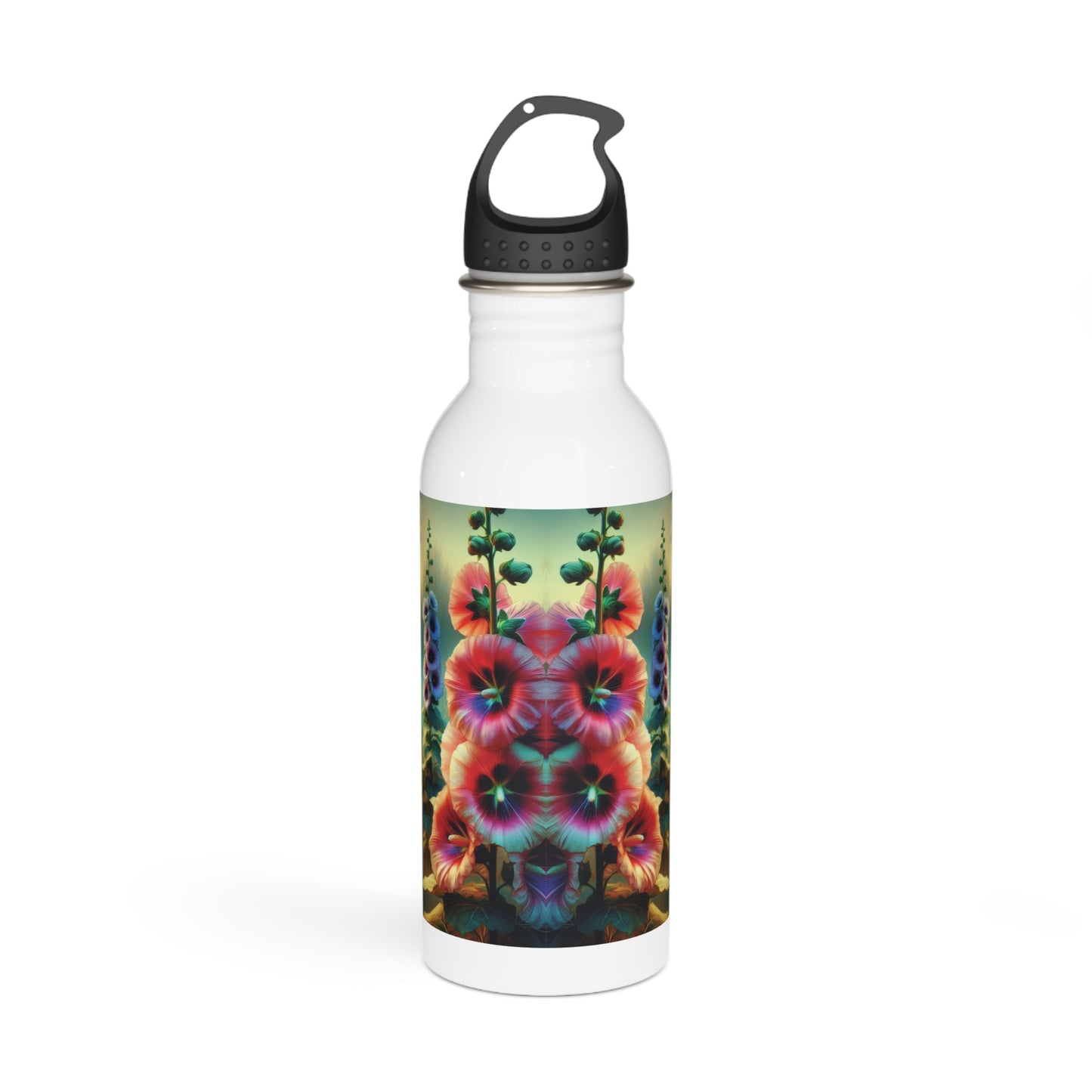 Stainless Steel Water Bottle - Hollyhocks design, Botanical Flower Lover Gift, Reusable Drinkware, Floral Water Bottle,