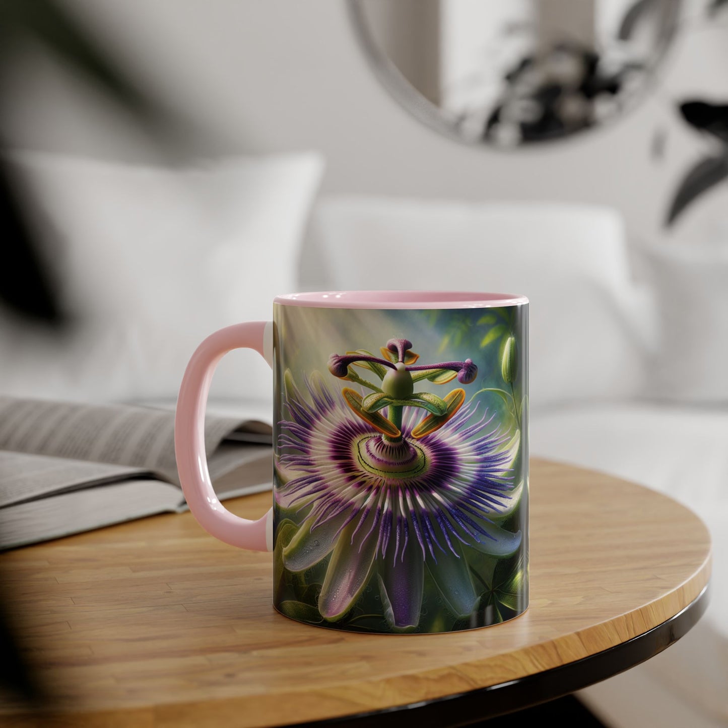 Passionflower Accent Mug, Floral Coffee Cup, Botanical Tea Mug, Nature Lover Gift, Mother's Day Gift, Gardening Mug