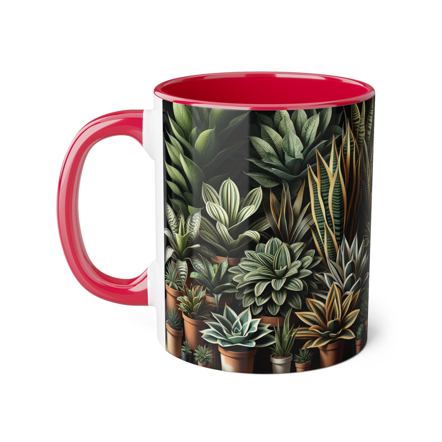 Snake Plant Family Accent Mug, 11oz - Ceramic Tea Cup, Botanical Coffee Mug, Indoor Garden Lover Gift, Green Thumb Kitchen Decor, Plant Lady