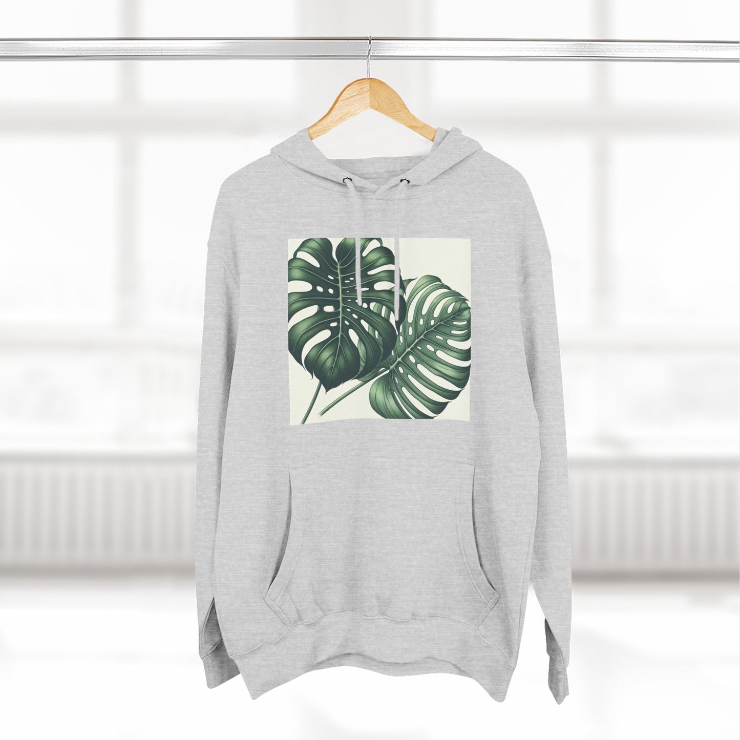 Tropical Fleece Hoodie - Monstera Leaf Design
