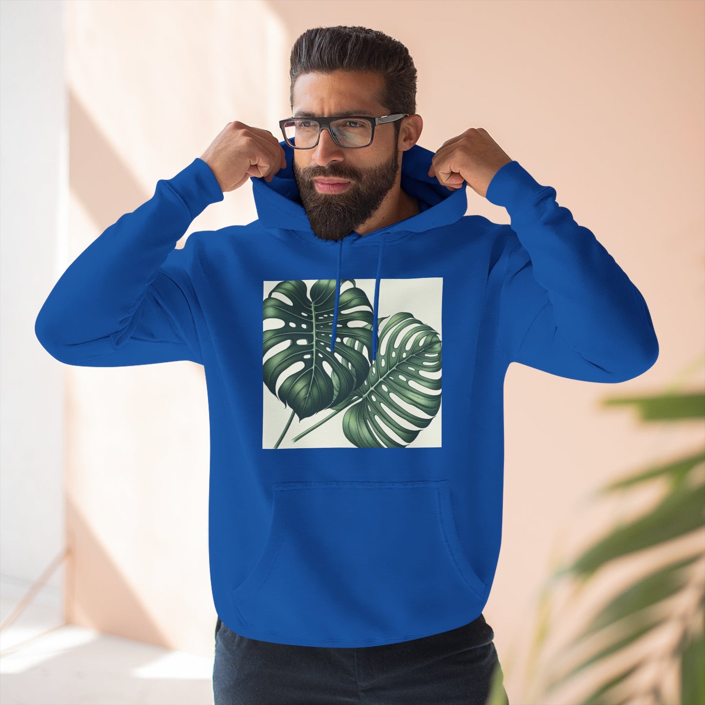 Tropical Fleece Hoodie - Monstera Leaf Design