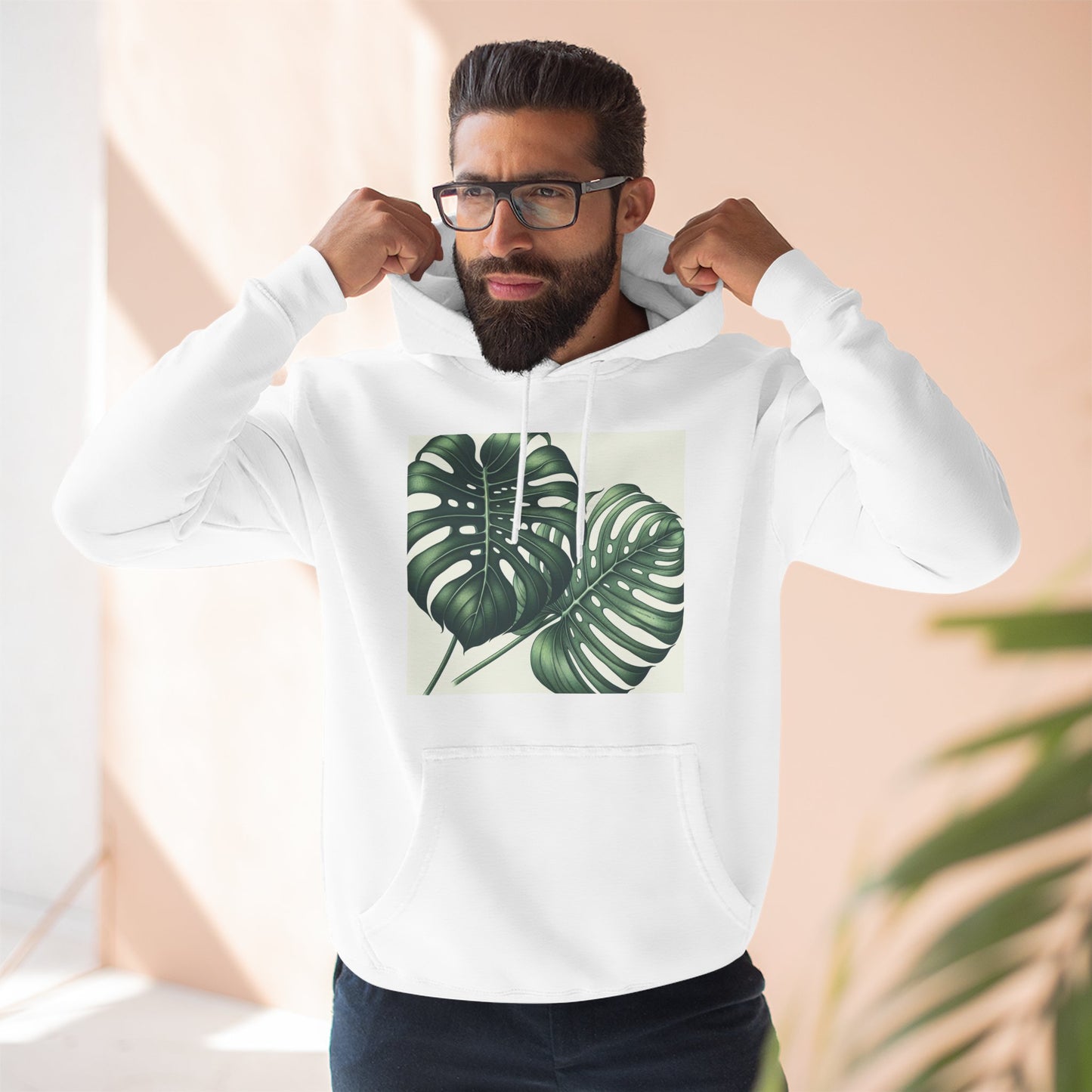 Tropical Fleece Hoodie - Monstera Leaf Design