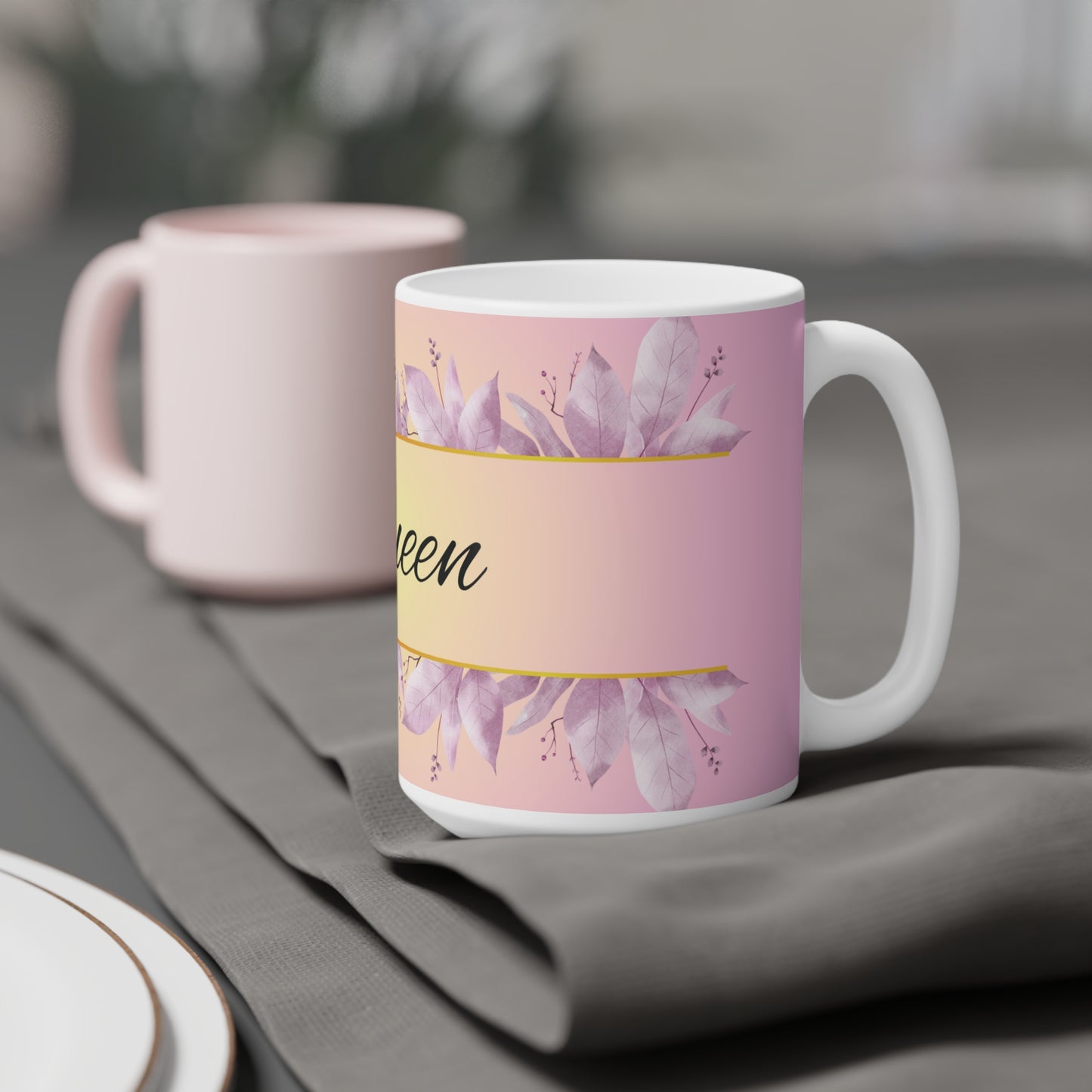 Queen Ceramic Mug - Crown Design, Coffee Cup, Tea Mug, Gift for Her, Feminine Mug, Birthday Present