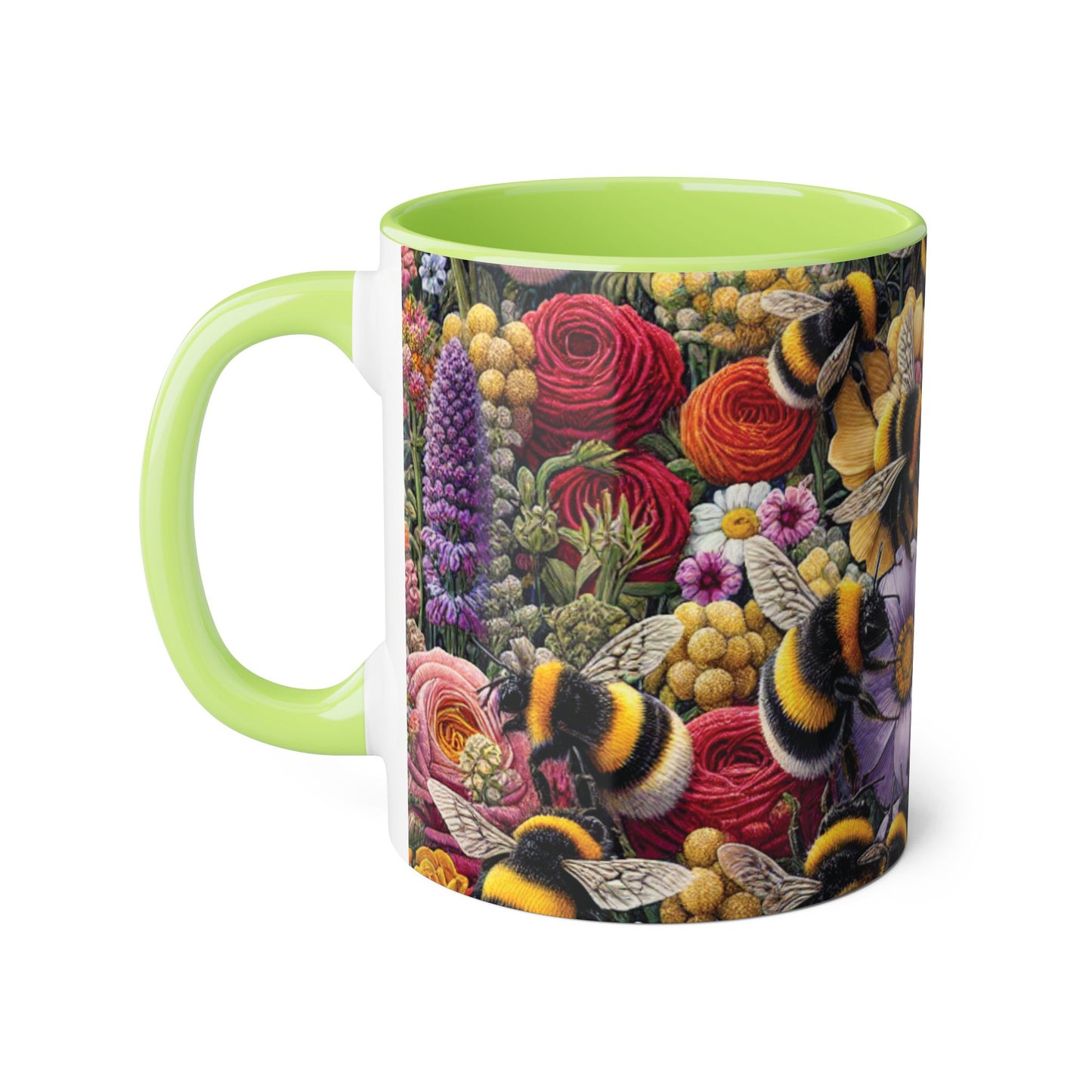 Bee-Inspired Floral Accent Mug | Nature Lover Gift, Botanical Coffee Mug, Bee Art Mug, Animal Lover Cup, Garden Mug