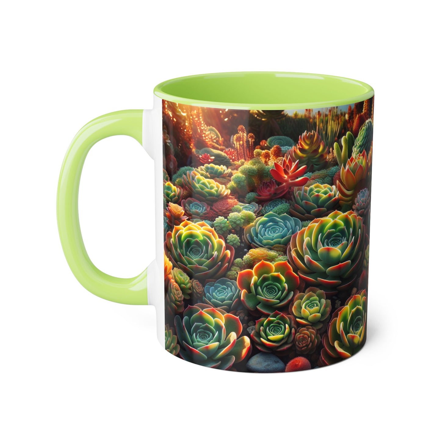 Succulent Family Accent Mug, Unique Botanical Design, Plant Lover Gift, Ceramic Coffee Cup, Cactus Print Tea Mug, Gardening Decor, Cute