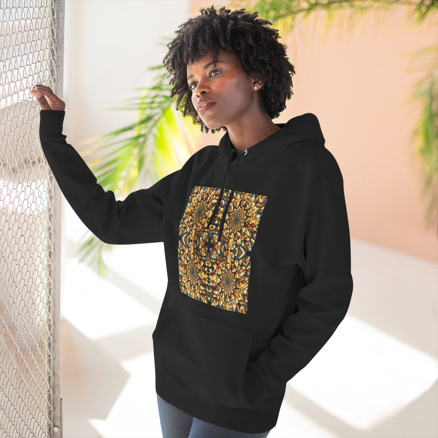 Fleece Hoodie - Citrine Geometric Design