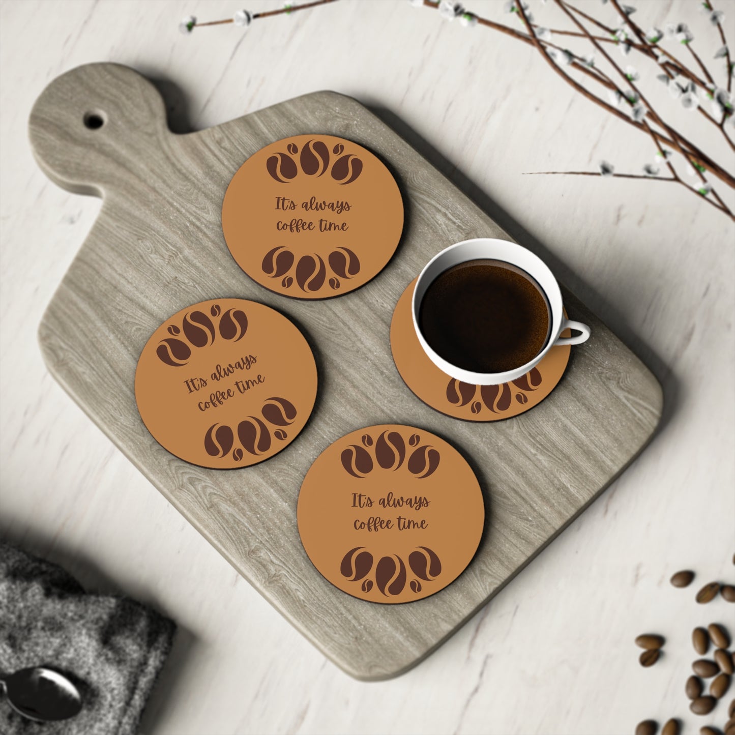 Always Coffee Time, Drink Coasters, Table Coasters, Home Decor, Housewarming Gift, Kitchen Accessories