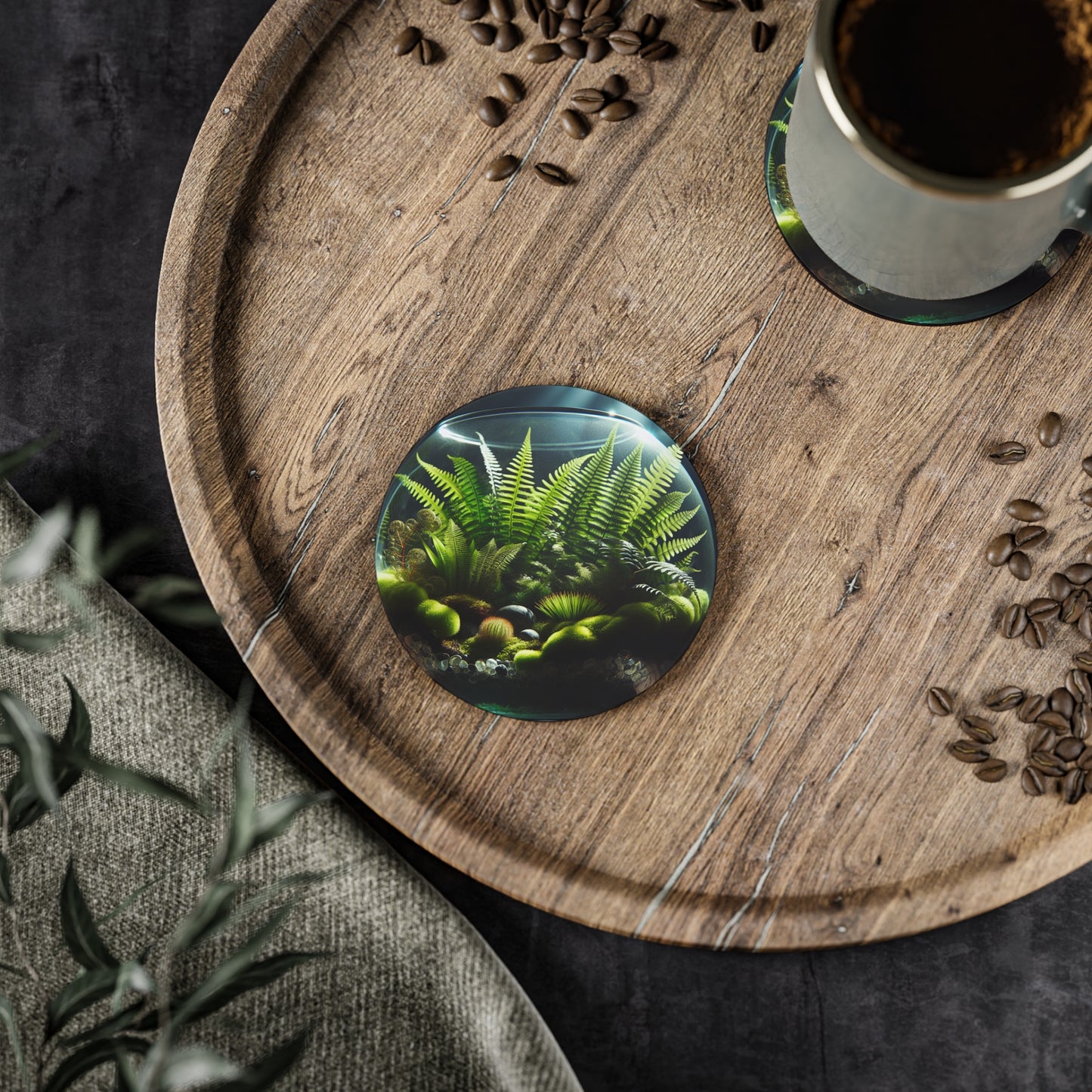 Fern Terrarium Coasters, Botanical Plant Drink Mats, Nature Inspired Coaster Set, Greenery Home Decor, Plant Lover Gift