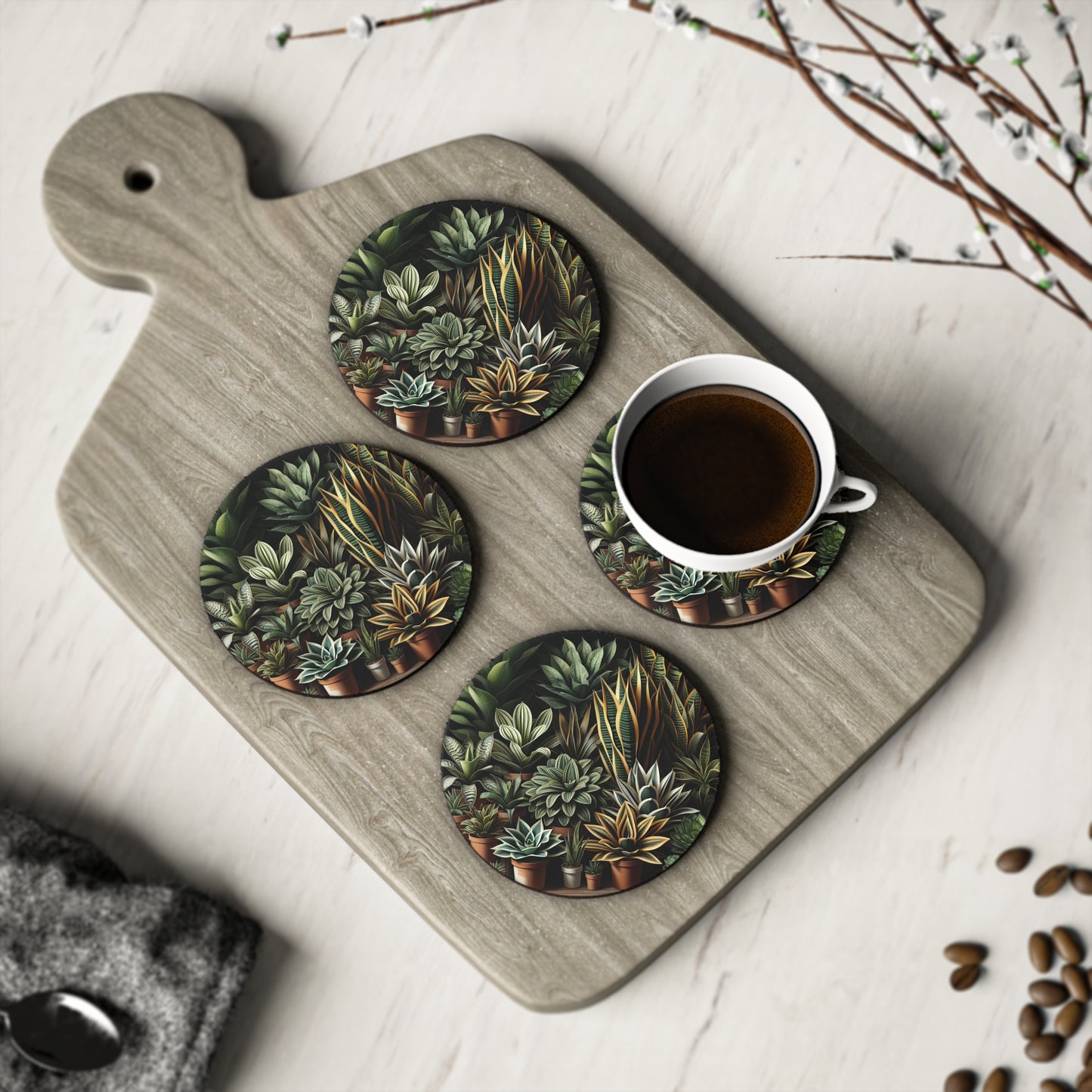 Snake Plant Family Coasters, Plant Lover Gift, Botanical Coasters, Housewarming Gift, Greenery Decor, Succulent Coasters