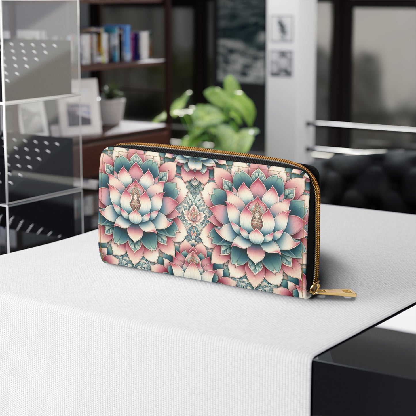 Zipper Wallet - Lotus Flower Pattern