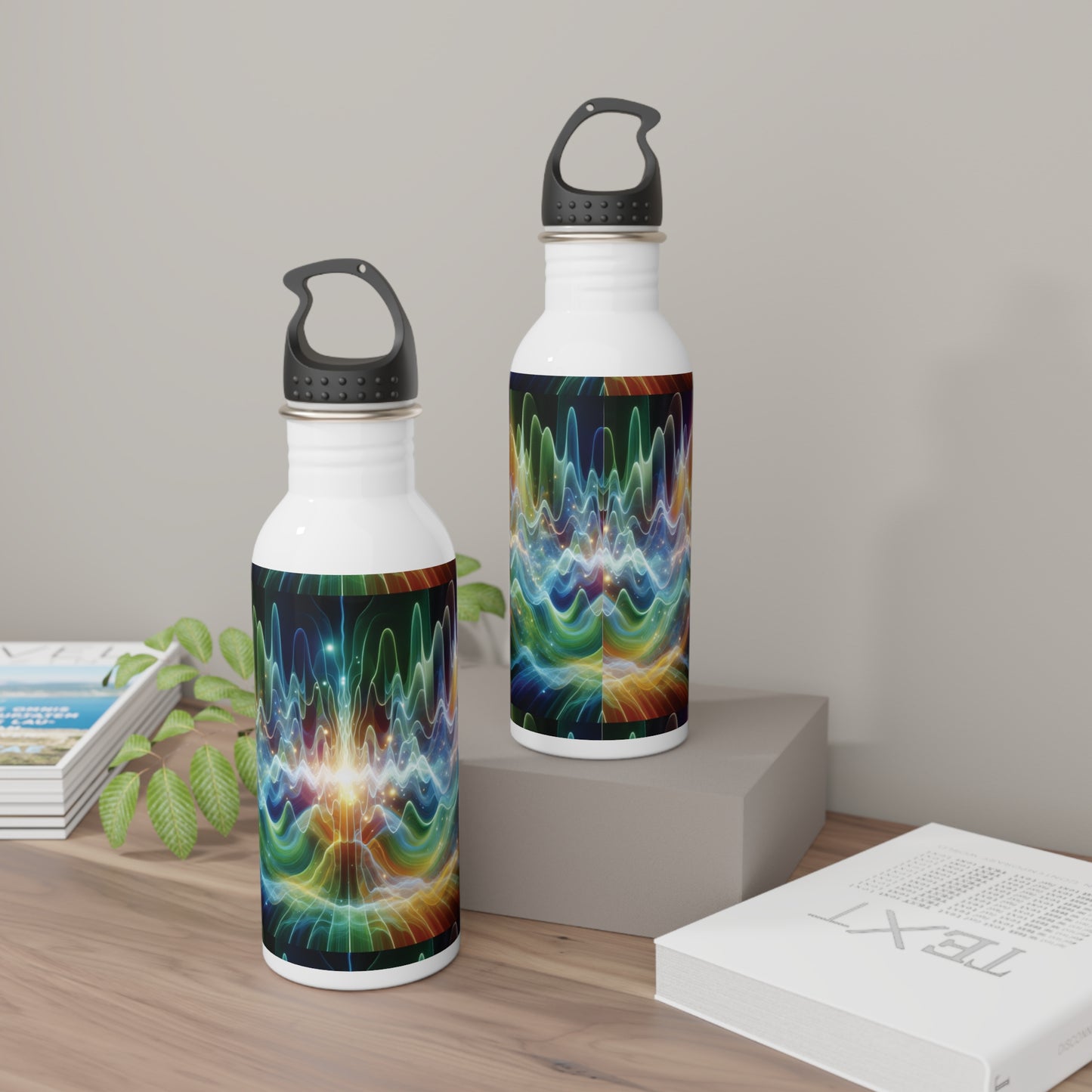 Stainless Steel Water Bottle - Frequency Waves Design, Reusable Drinkware, Yoga Lover Gift, Mindfulness Hydration, BPA-Free