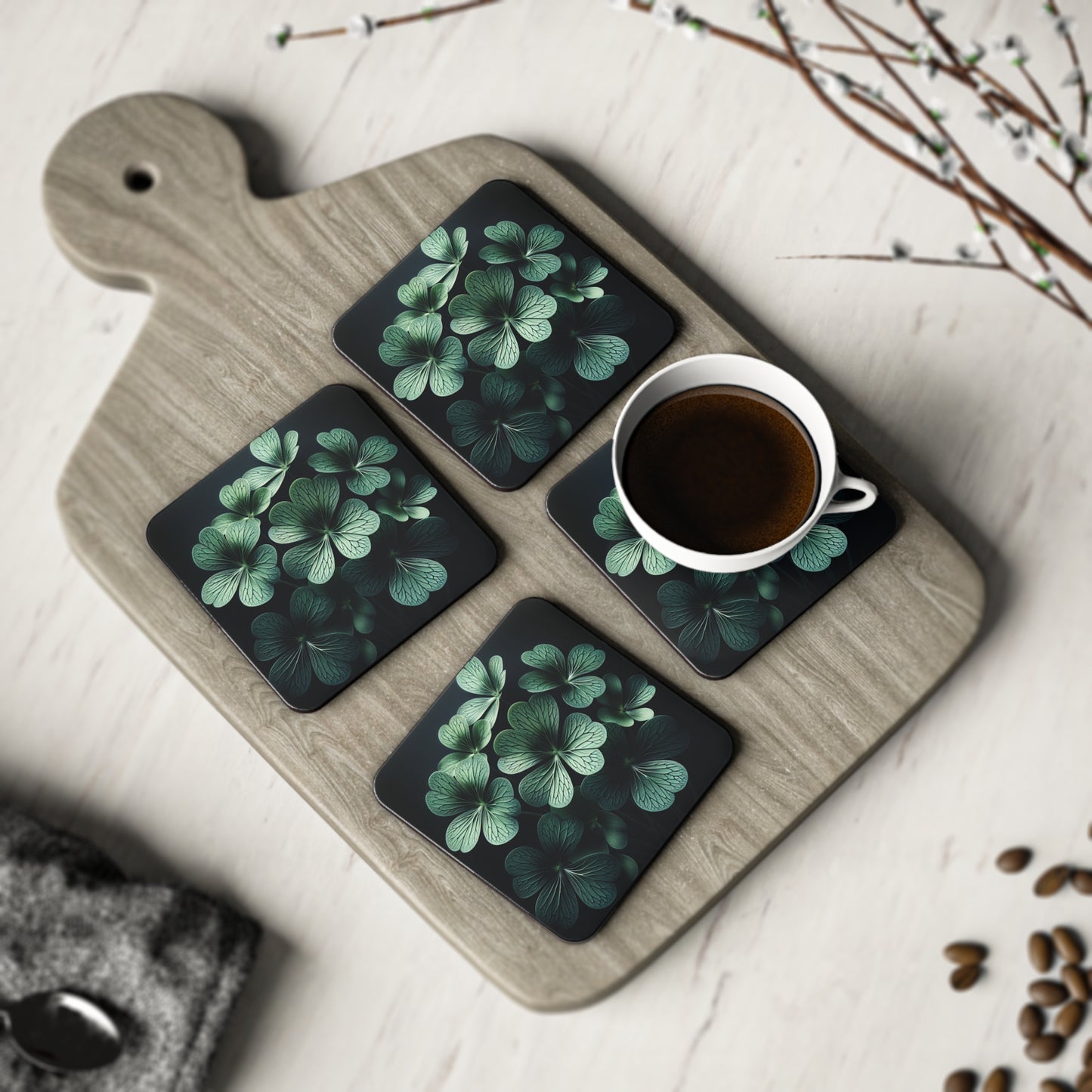 Oxalis Coasters, Set of 4 Round Ceramic Drink Coasters, Botanical Oxalis Design, Housewarming Gift, Home Decor, Table Coasters, Hostess Gift