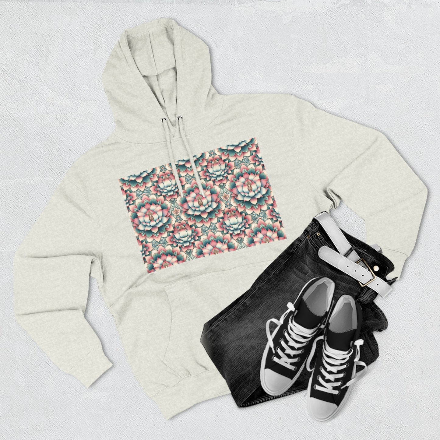 Fleece Hoodie with Lotus Flower Design