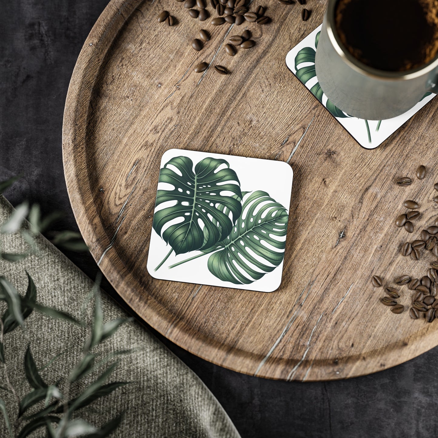Monstera Leaf Drink Coasters, Tropical Home Decor, Botanical Coasters, Housewarming Gift, Set of 4 Coasters