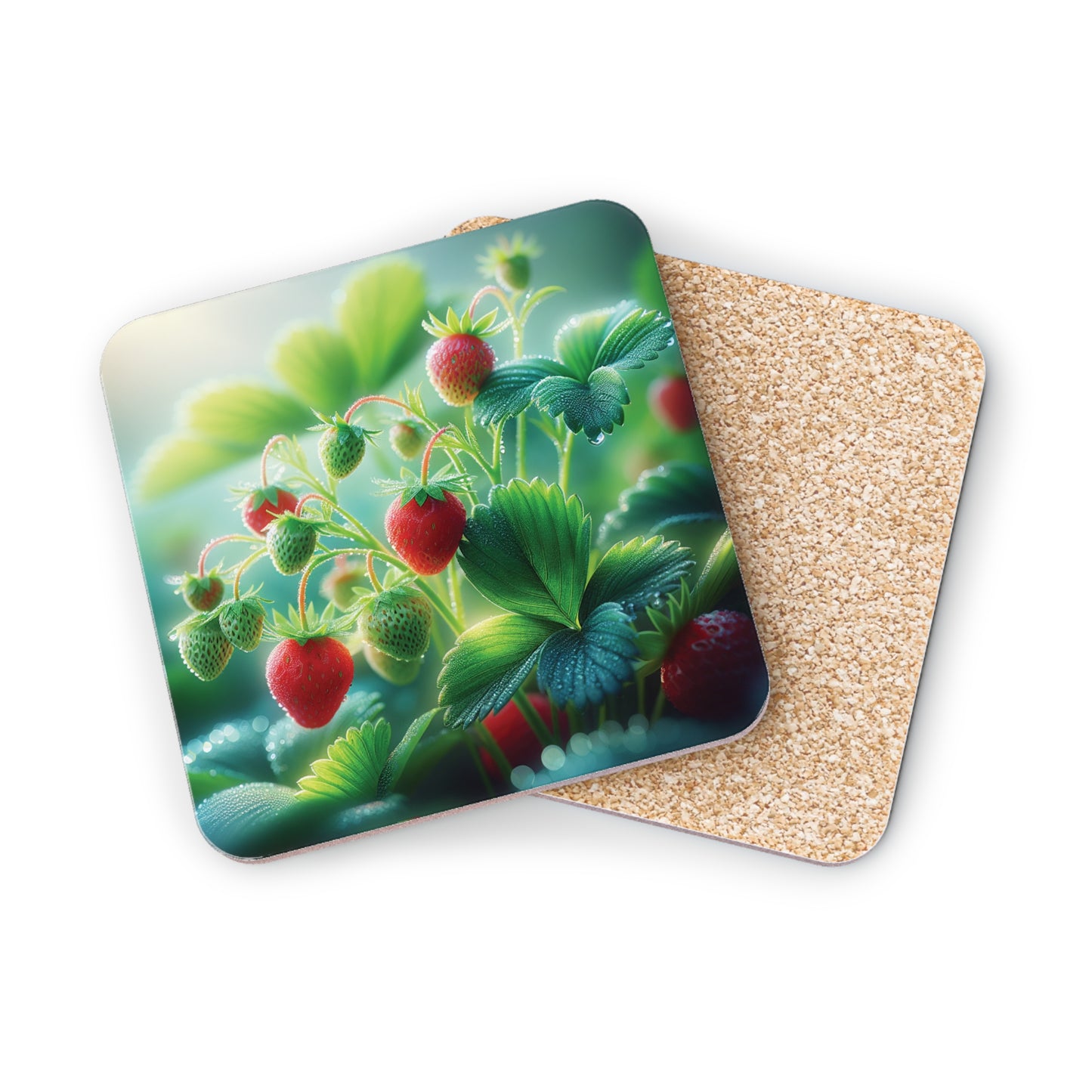 Strawberry Garden Coasters Set, Fruit Kitchen Decor, Drink Coaster, Red Berries, Farmhouse Coasters, Gift for Gardener, Housewarming Present