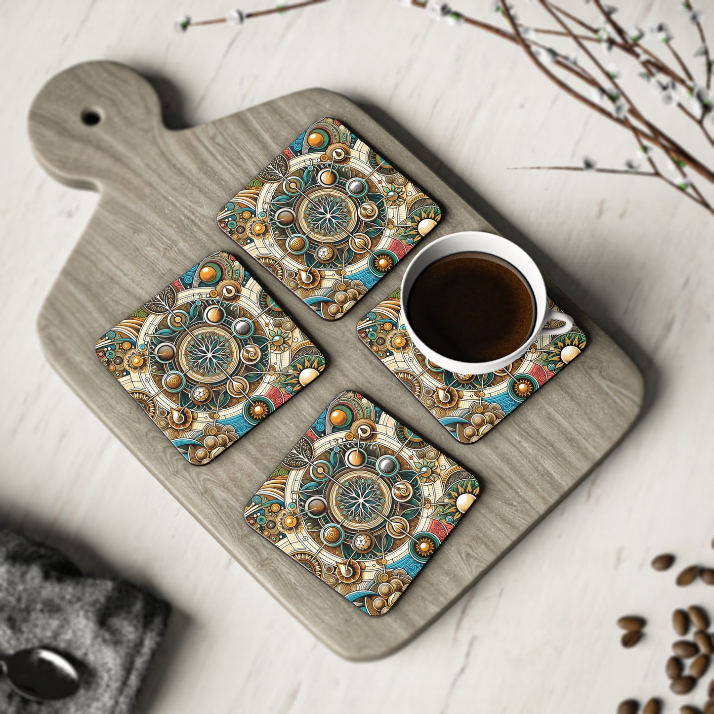 Life Symbol Coasters, Mandala Drink Mats, Sacred Geometry Home Decor, Spiritual Gift, Boho Table Accessories