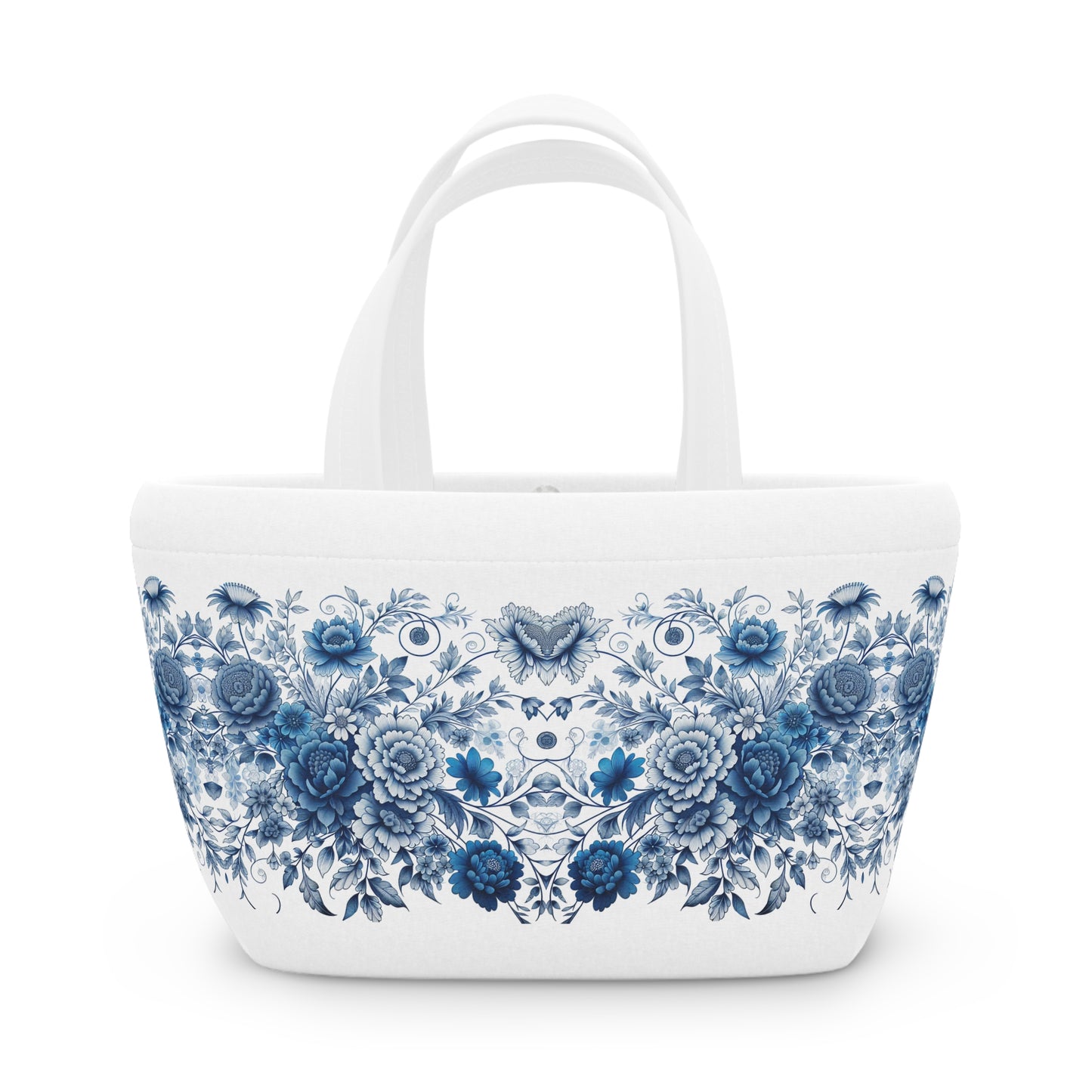 Blue Floral Lunch Bag - Insulated Food Tote, Flower Print Lunchbox, Picnic Cooler, Reusable Lunch Sack, Lunchtime Accessory