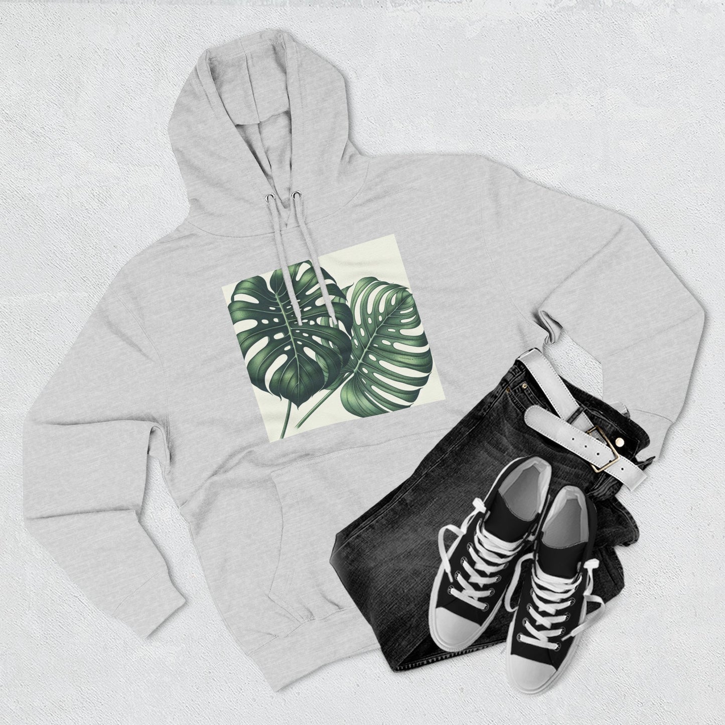 Tropical Fleece Hoodie - Monstera Leaf Design