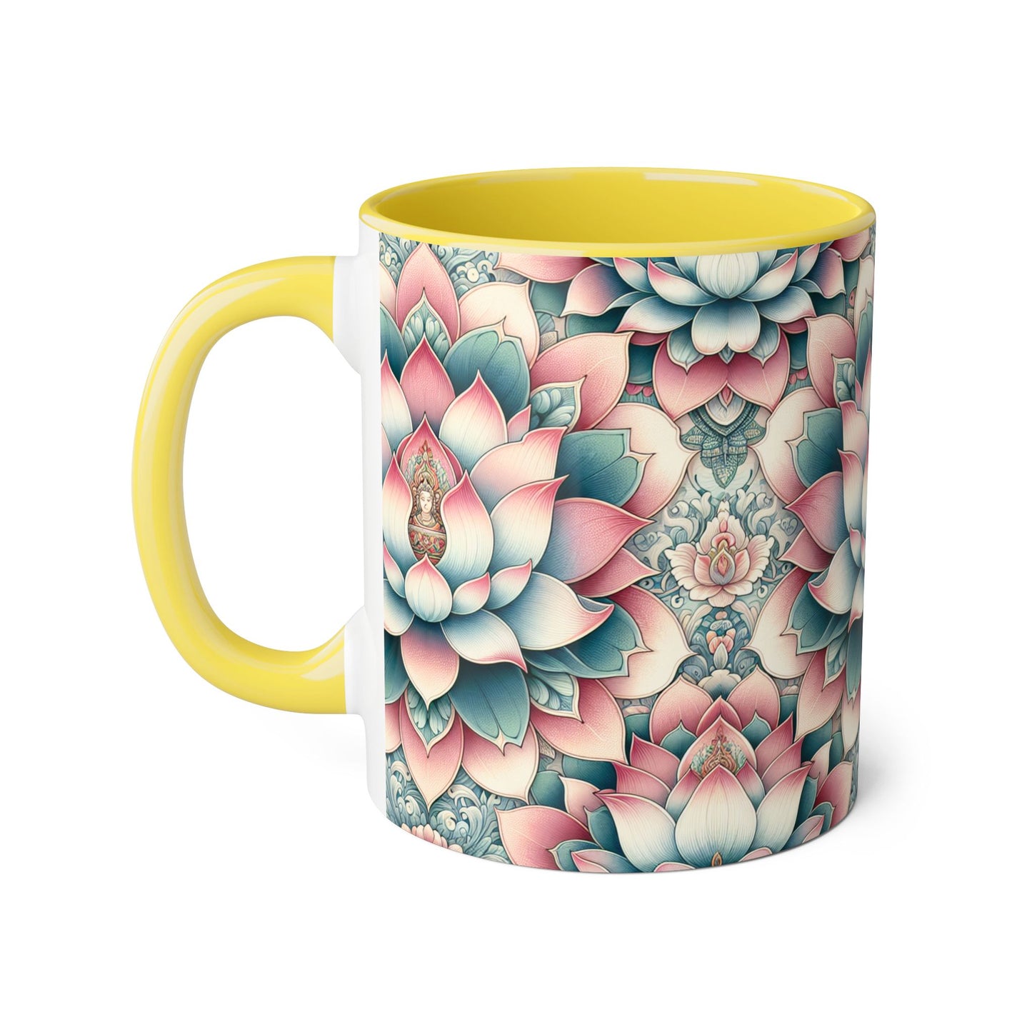 Lotus Flower Accent Mug, Floral Coffee Cup, Zen Tea Mug, Botanical Drinkware, Meditation Gift, Ceramic Lotus Blossom Mug