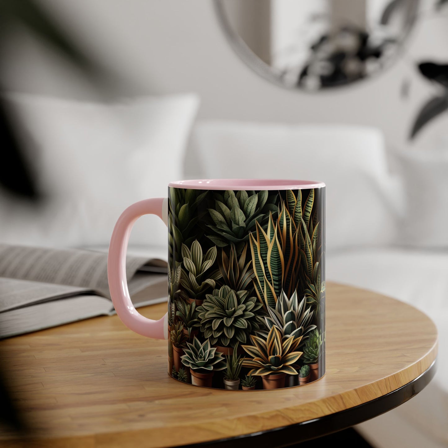 Snake Plant Family Accent Mug, 11oz - Ceramic Tea Cup, Botanical Coffee Mug, Indoor Garden Lover Gift, Green Thumb Kitchen Decor, Plant Lady