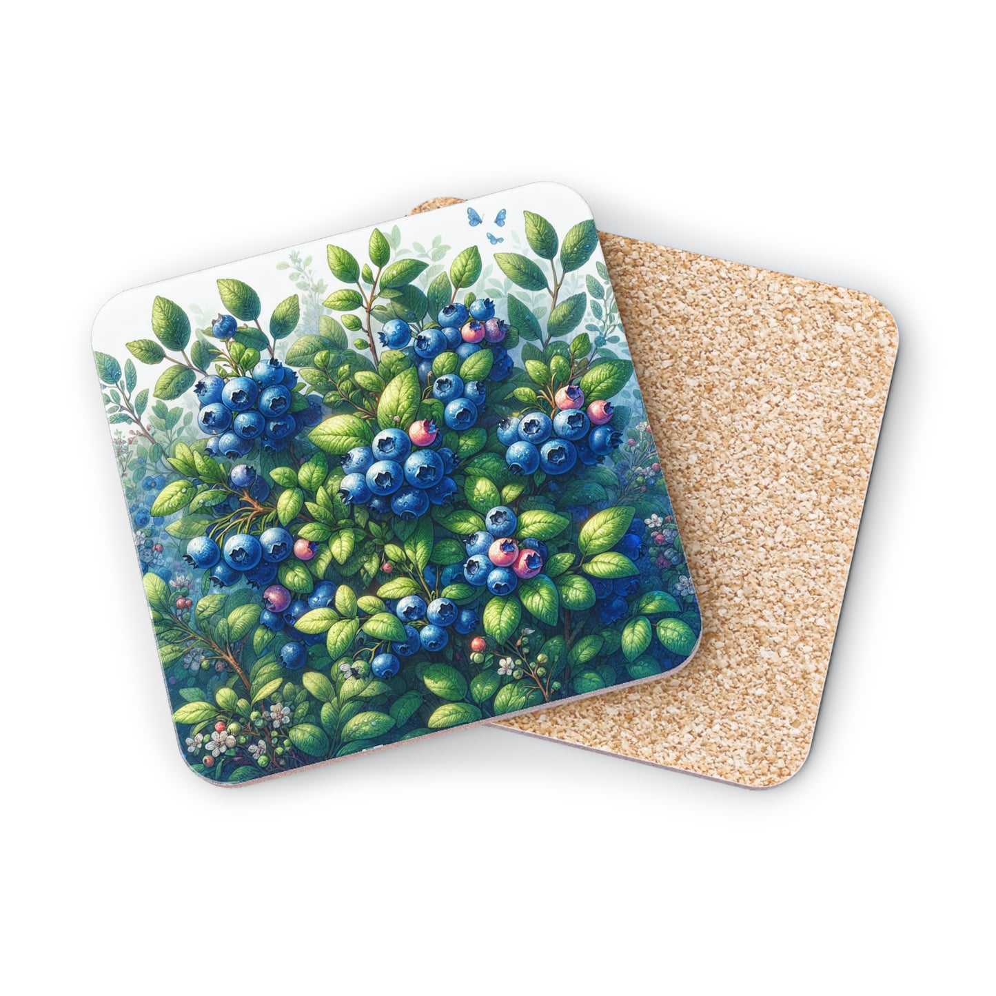 Blueberries Coasters - Set of 4 Drink Coasters, Fruit Design Home Decor, Kitchen Accessories, Housewarming Gift, Holiday Table Decor
