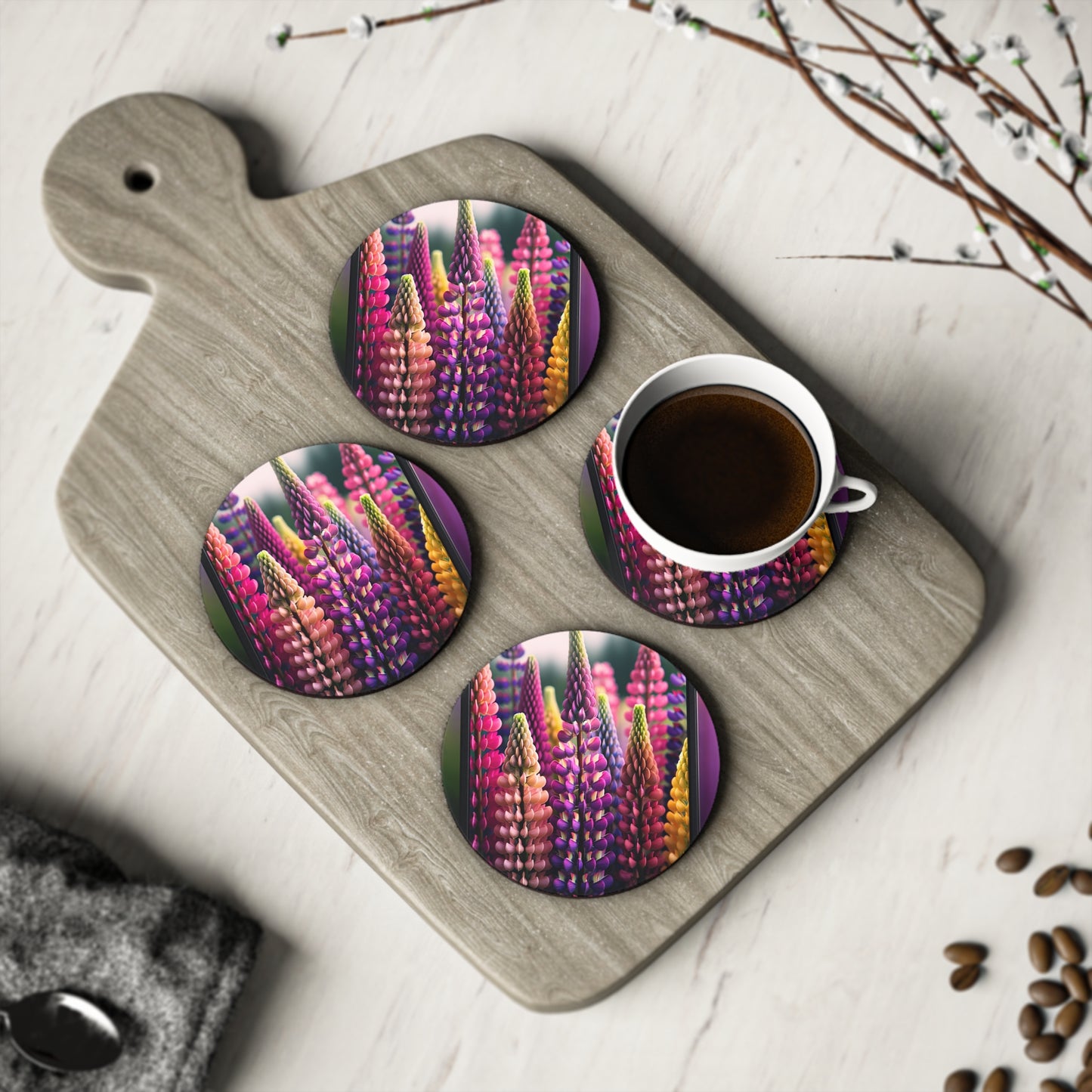 Lupins Coasters, Floral Drink Mats, Botanical Home Decor, Nature Inspired Table Coasters, Kitchen Accessories
