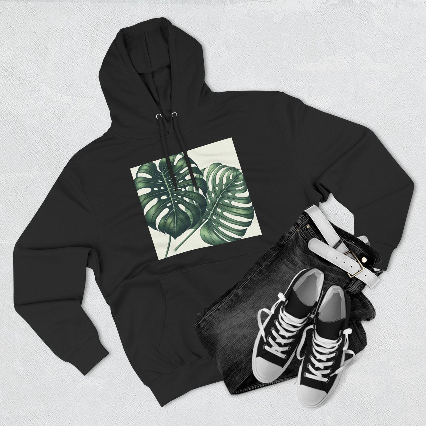 Tropical Fleece Hoodie - Monstera Leaf Design