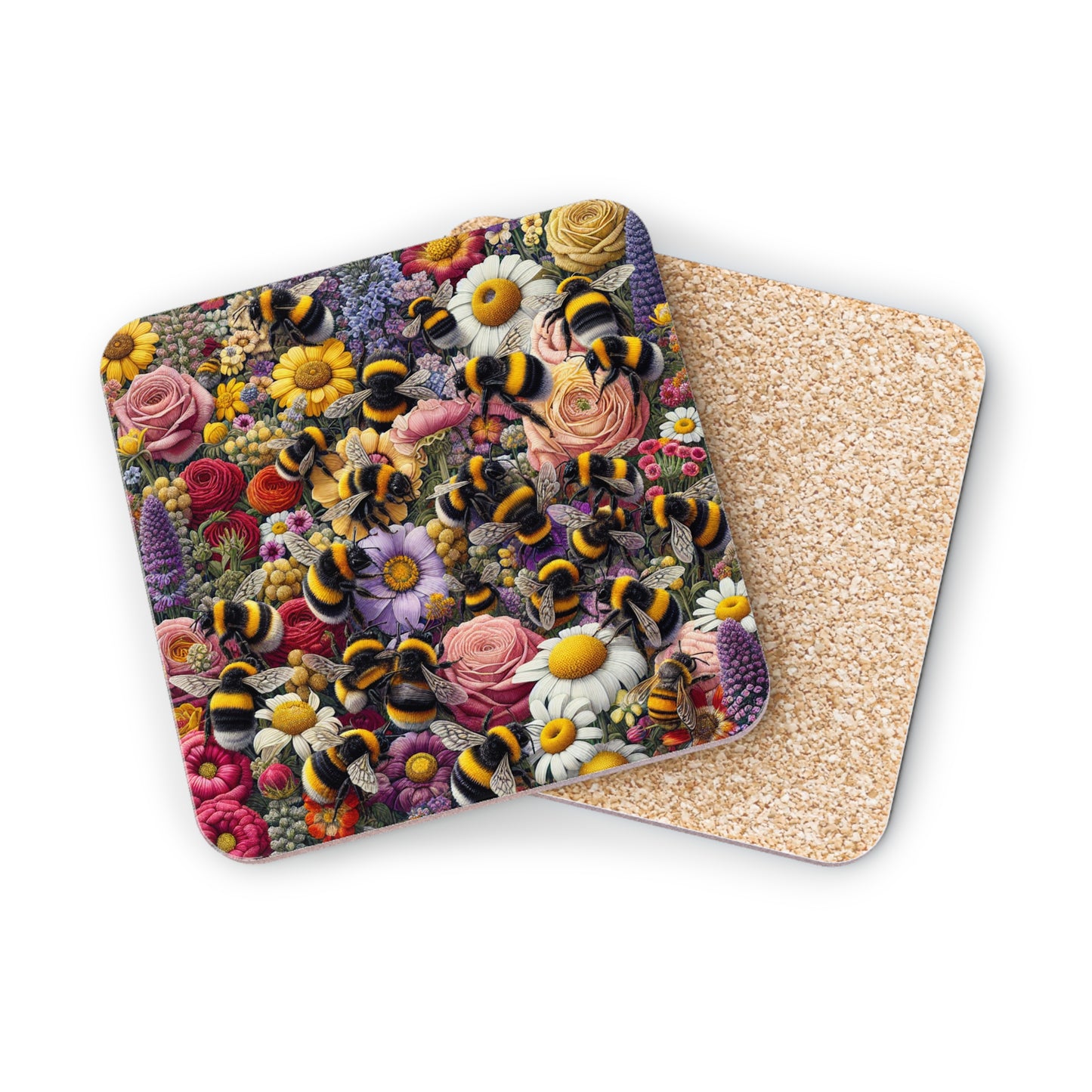 Floral Bee Coasters - Vibrant Floral Design, Perfect Gift for Bee Lovers, Home Décor, Eco-Friendly, Coffee Table Essentials