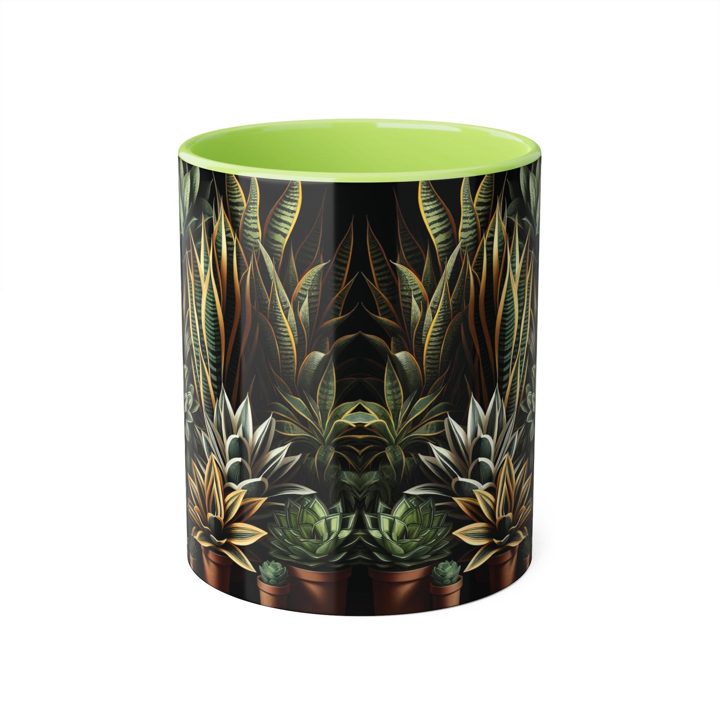 Snake Plant Family Accent Mug, 11oz - Ceramic Tea Cup, Botanical Coffee Mug, Indoor Garden Lover Gift, Green Thumb Kitchen Decor, Plant Lady