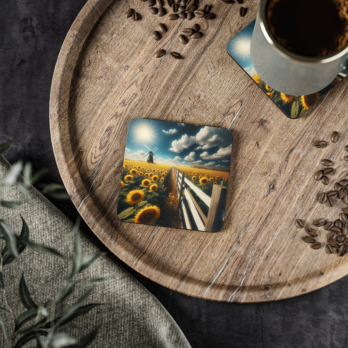 Sunflower Field Coasters, Floral Drink Mats, Farmhouse Decor, Rustic Kitchen Accessories, Set of 4 Coaster, Flower Home Gifts