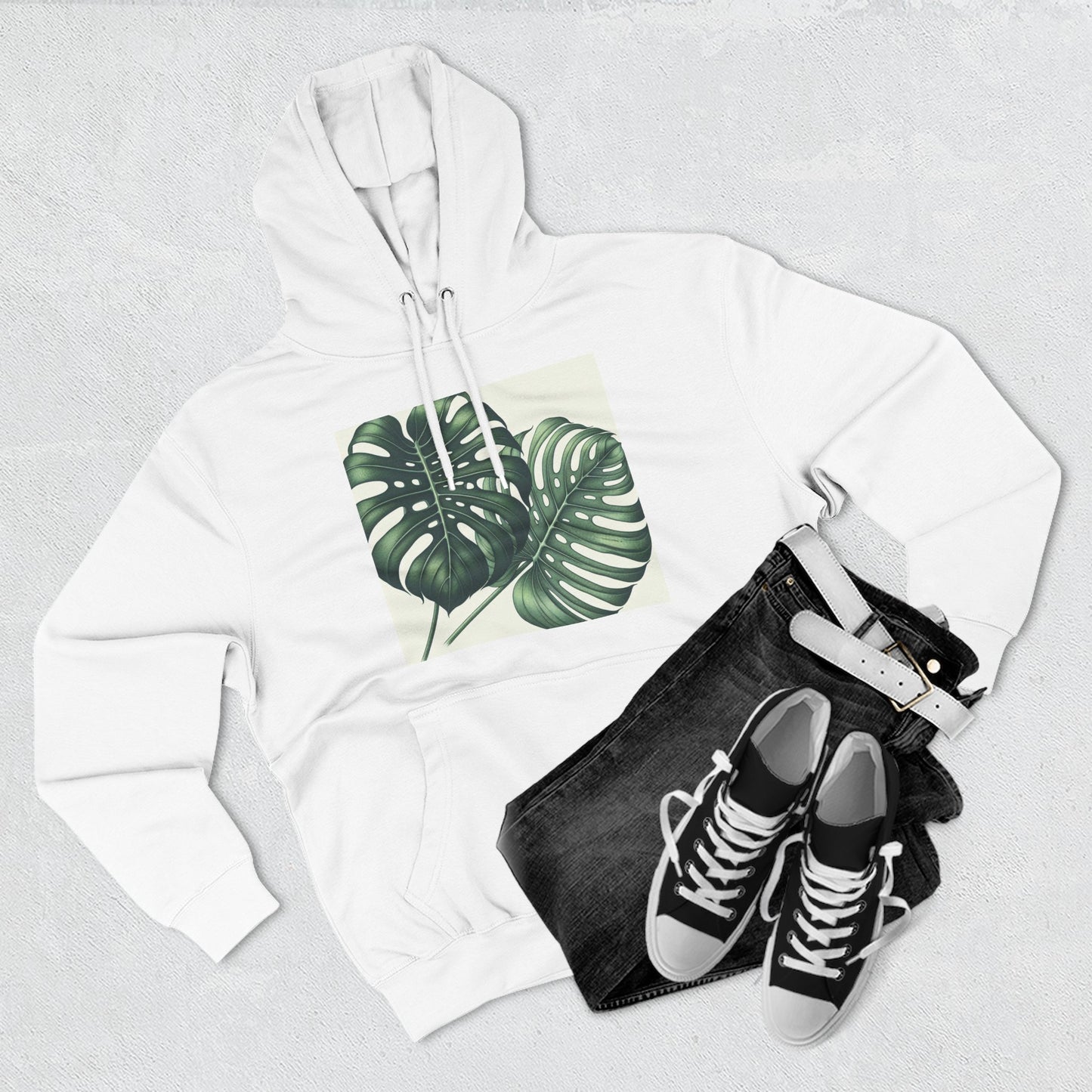 Tropical Fleece Hoodie - Monstera Leaf Design