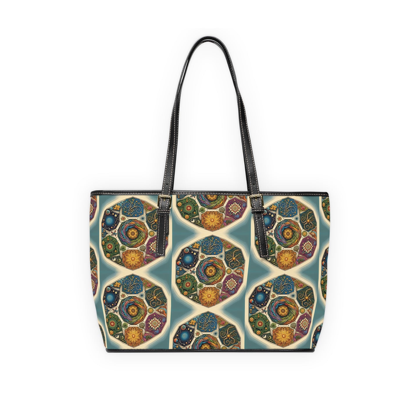 Spiritual PU Leather Shoulder Bag with Geometric Design, Stylish Tote, Everyday Handbag, Perfect for Gifting, Festival Accessory