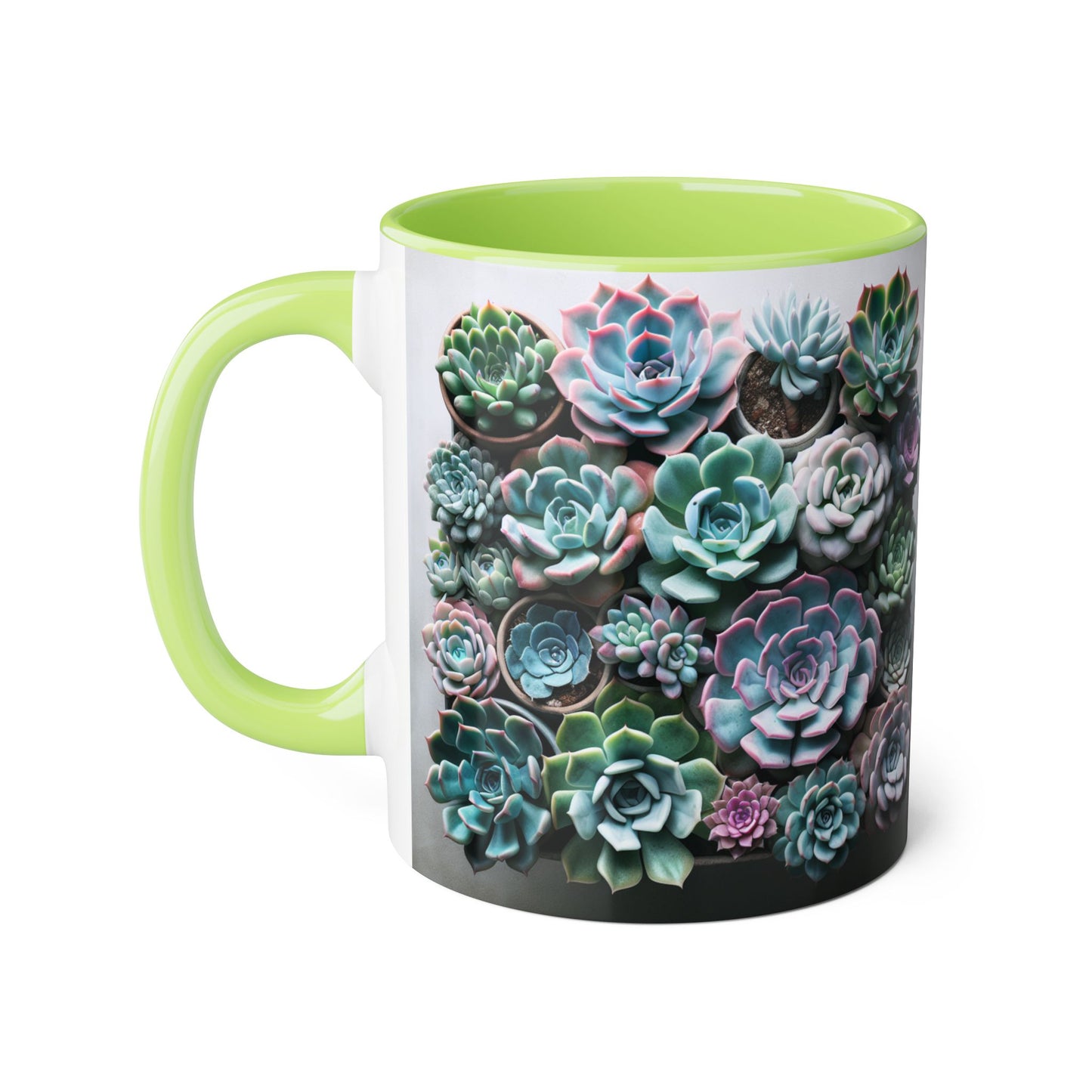 Succulent Garden Accent Mug, 11oz Succulent Coffee Mug, Floral Drinkware, Plant Lover Gift, Unique Home Decor
