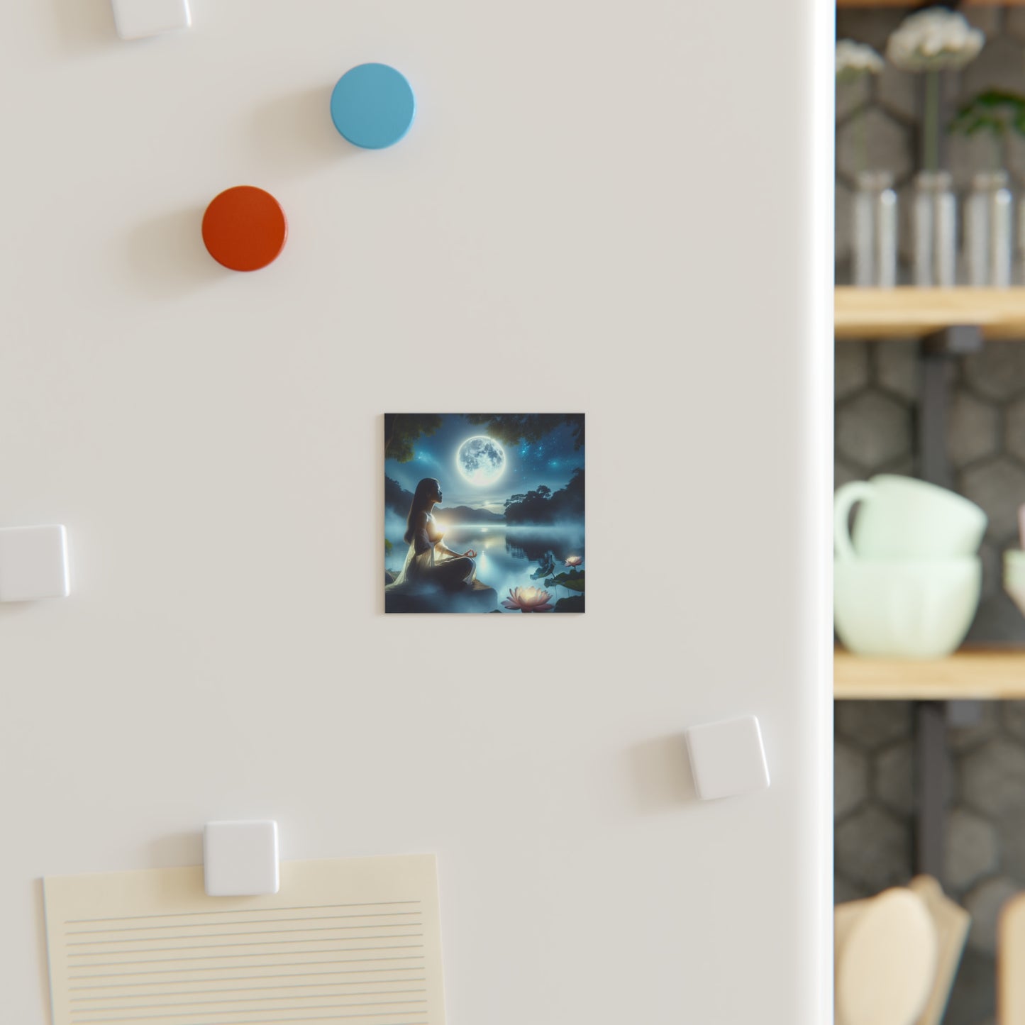 Square Magnet - Serene Moonlight, Tranquil Night Sky Fridge Magnet, Celestial Home Decor, Gift for Nature Lovers, Lunar Eclipse Magnet,